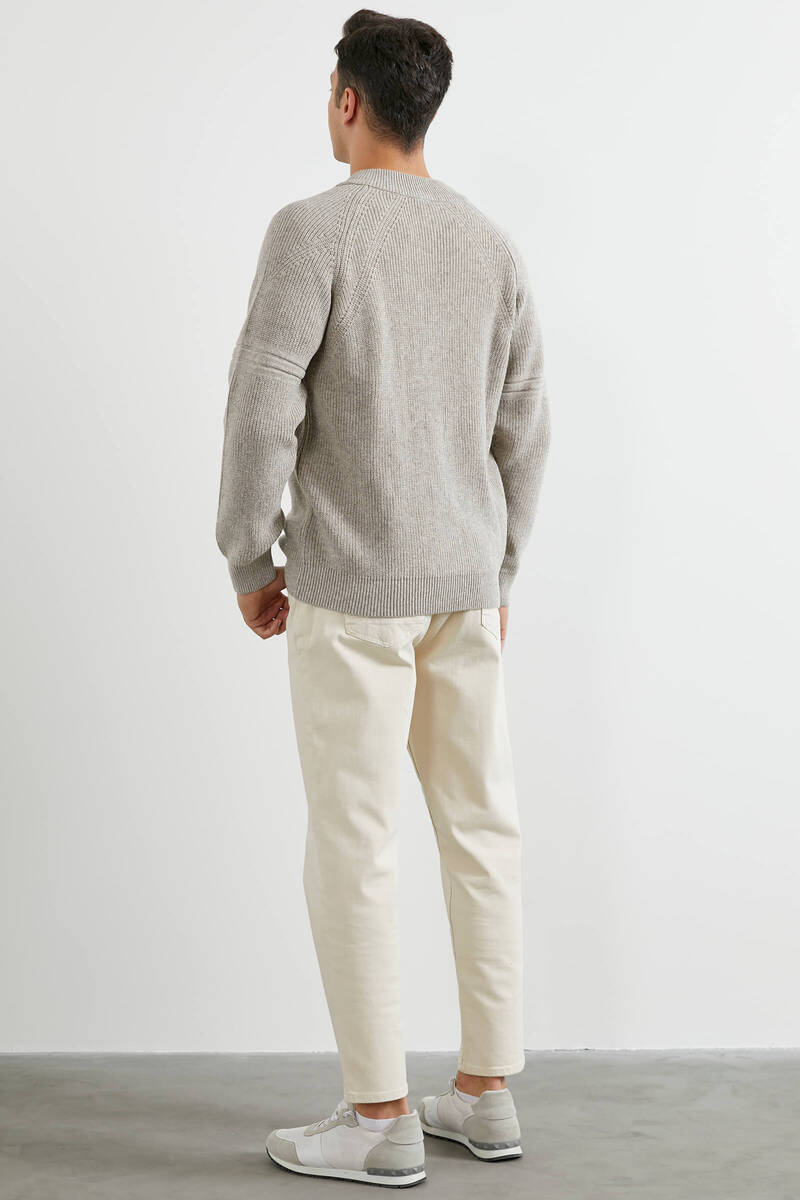 Yarım Balıkçı Düğmeli Triko Hırka - Vizon (5) Sementa