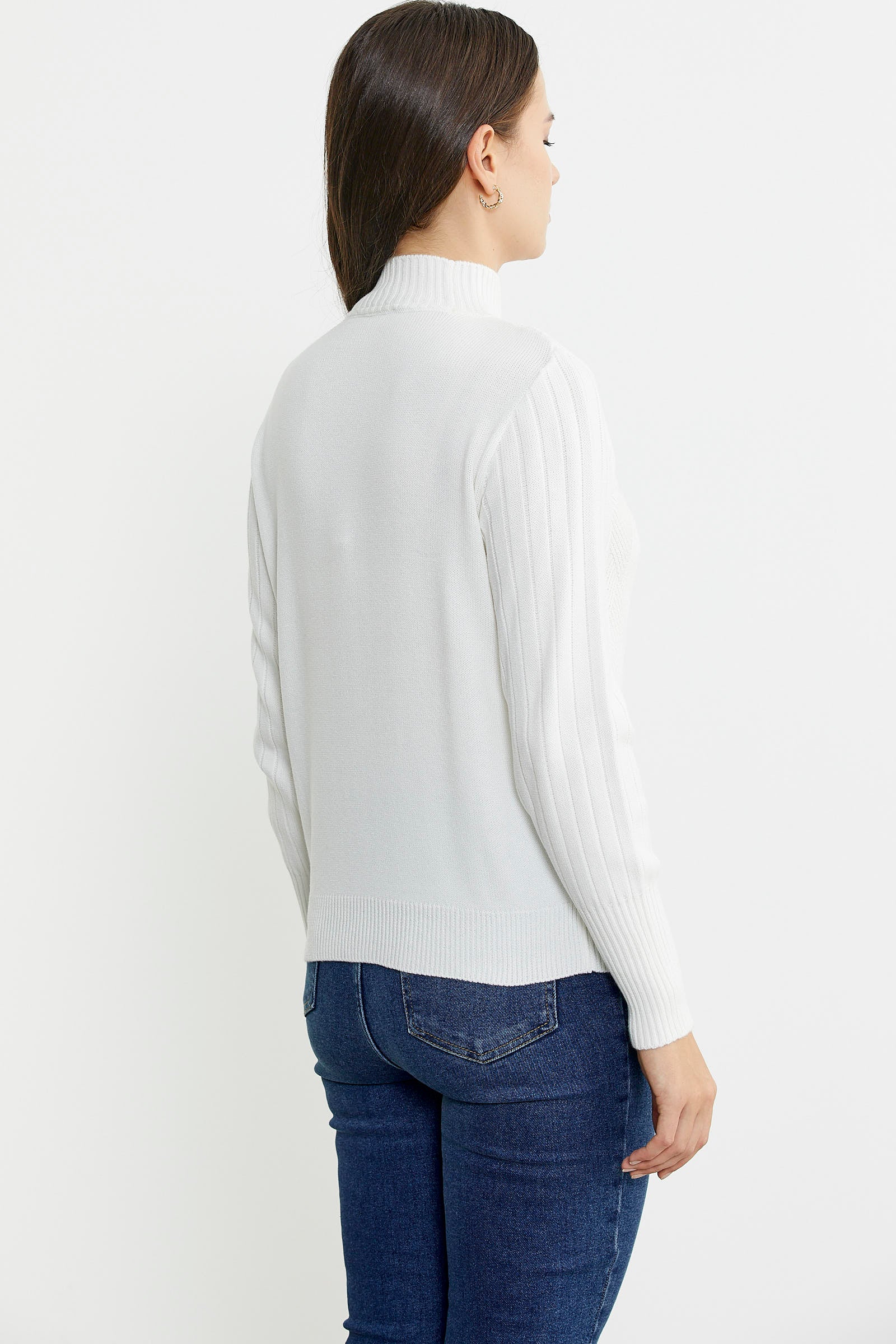 Yarım Balıkçı Motifli Triko Kazak - Kemik - Sementa