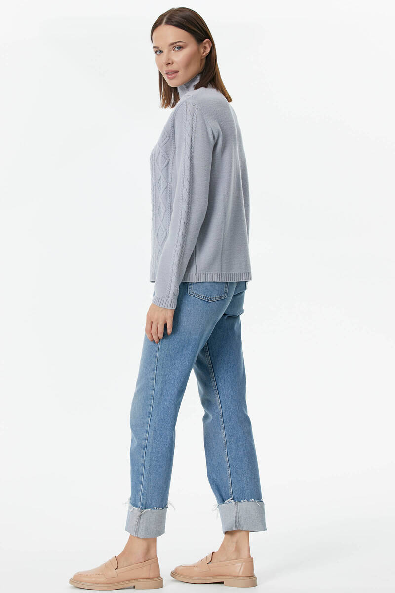 Yarım Balıkçı Saç Örgülü Triko Kazak - Mavi (5) Sementa