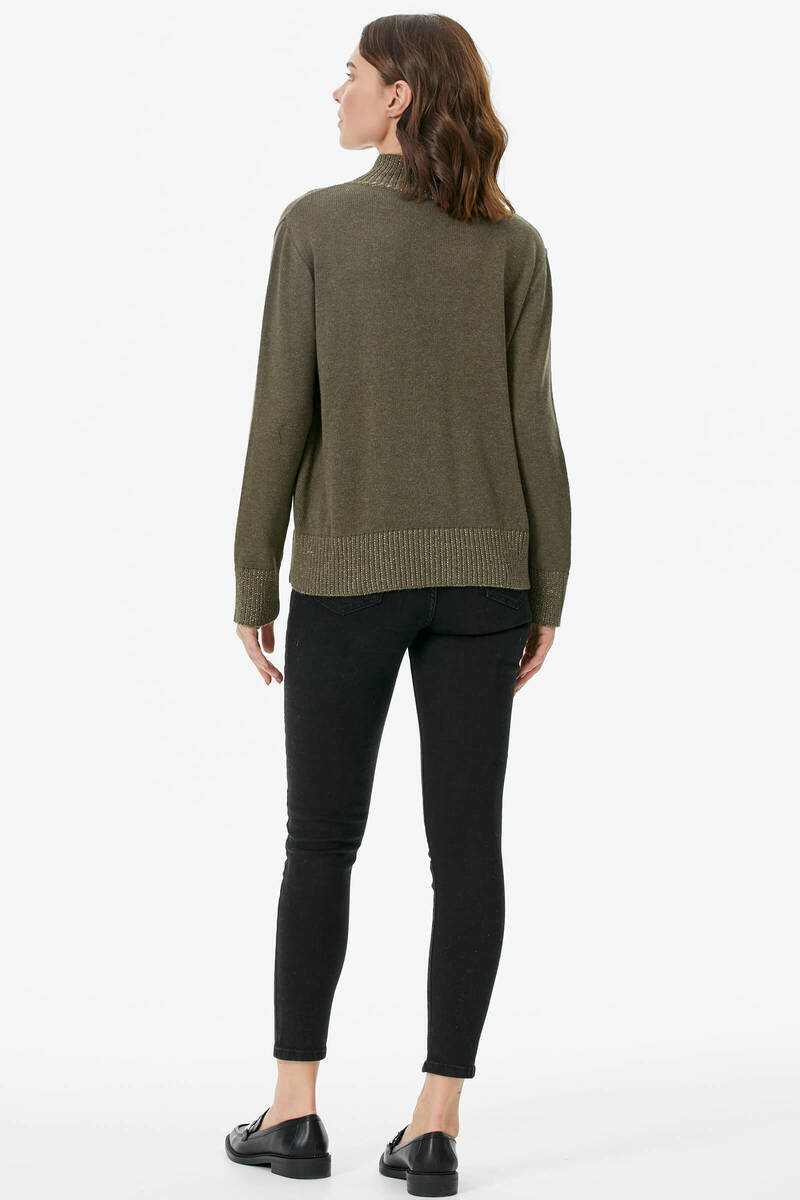 Yarım Balıkçı Sim Detaylı Triko Kazak - Haki (4) Sementa