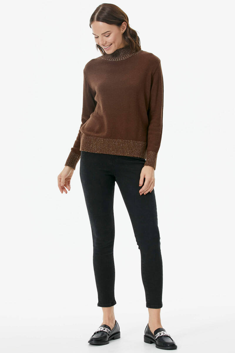 Yarım Balıkçı Sim Detaylı Triko Kazak - Kahve (4) Sementa