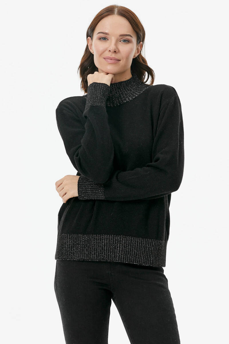 Yarım Balıkçı Sim Detaylı Triko Kazak - Siyah (3) Sementa