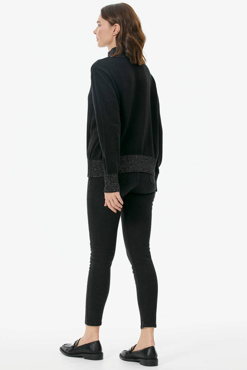 Yarım Balıkçı Sim Detaylı Triko Kazak - Siyah (5) Sementa