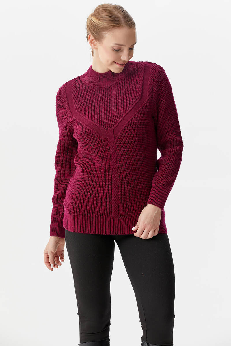 Yarım Balıkçı Triko Kazak - Bordo (3) Sementa