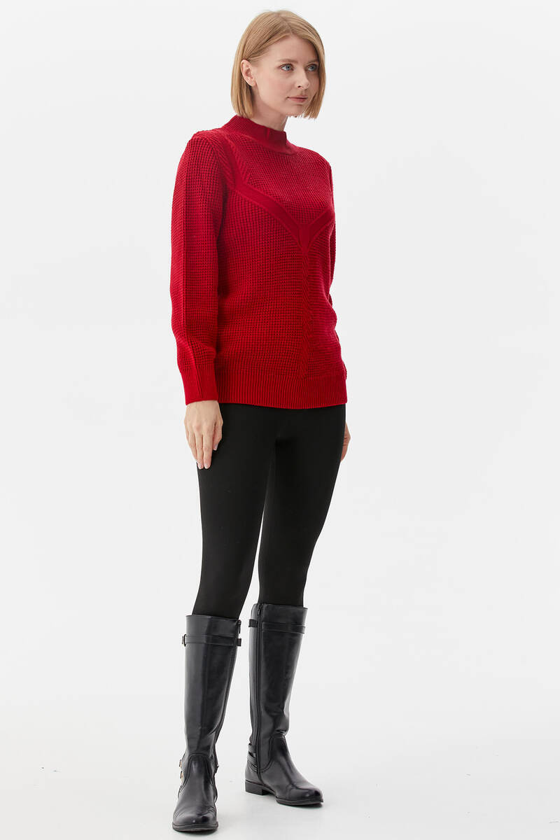 Yarım Balıkçı Triko Kazak - Kırmızı (4) Sementa