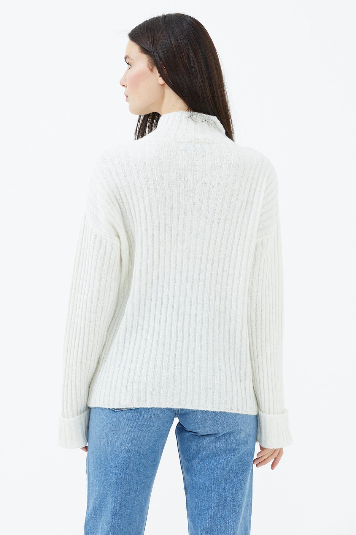 Yarım Balıkçı Yaka Düğmeli Kazak - Kemik (4) Sementa