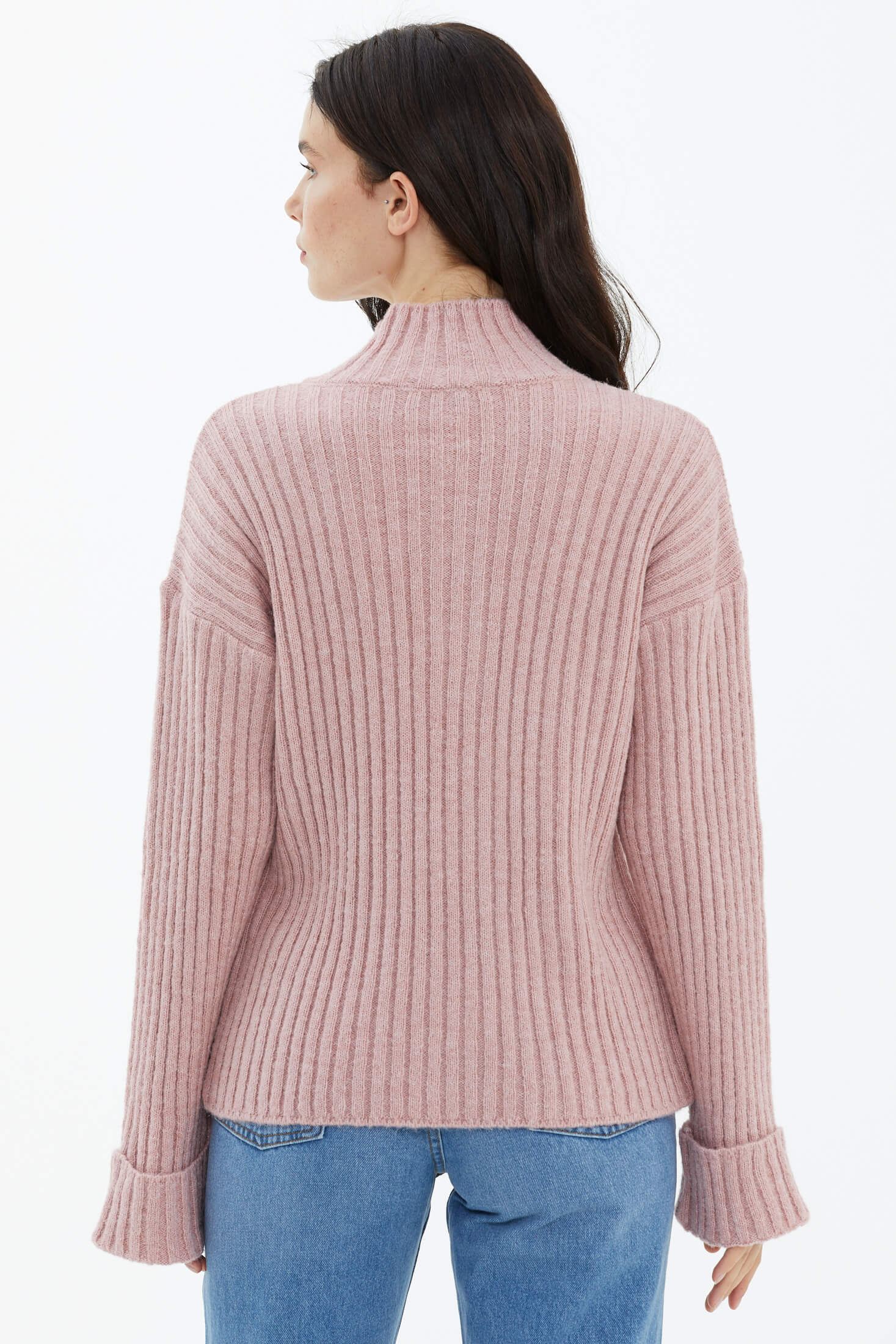 Yarım Balıkçı Yaka Düğmeli Kazak - Pembe (4) Sementa