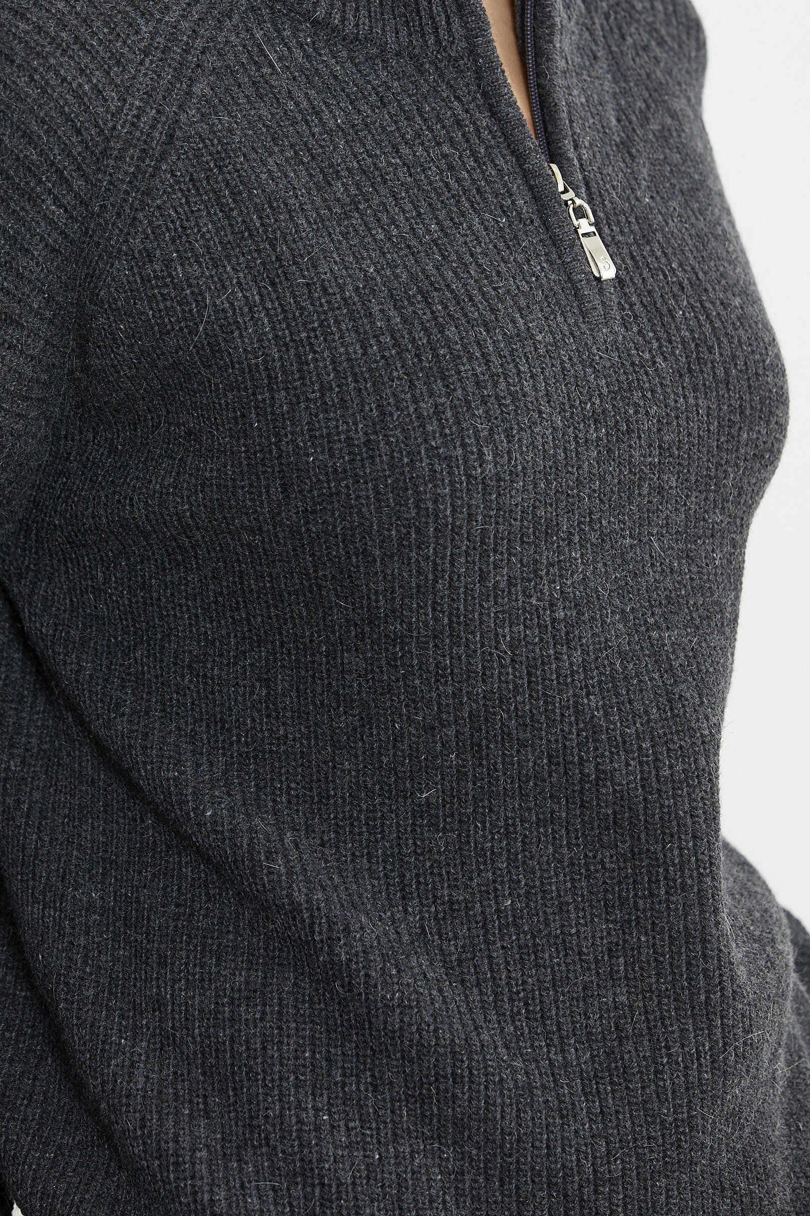 Yarım Balıkçı Yaka Fermuarlı Yün Triko Kazak - Antrasit - Sementa