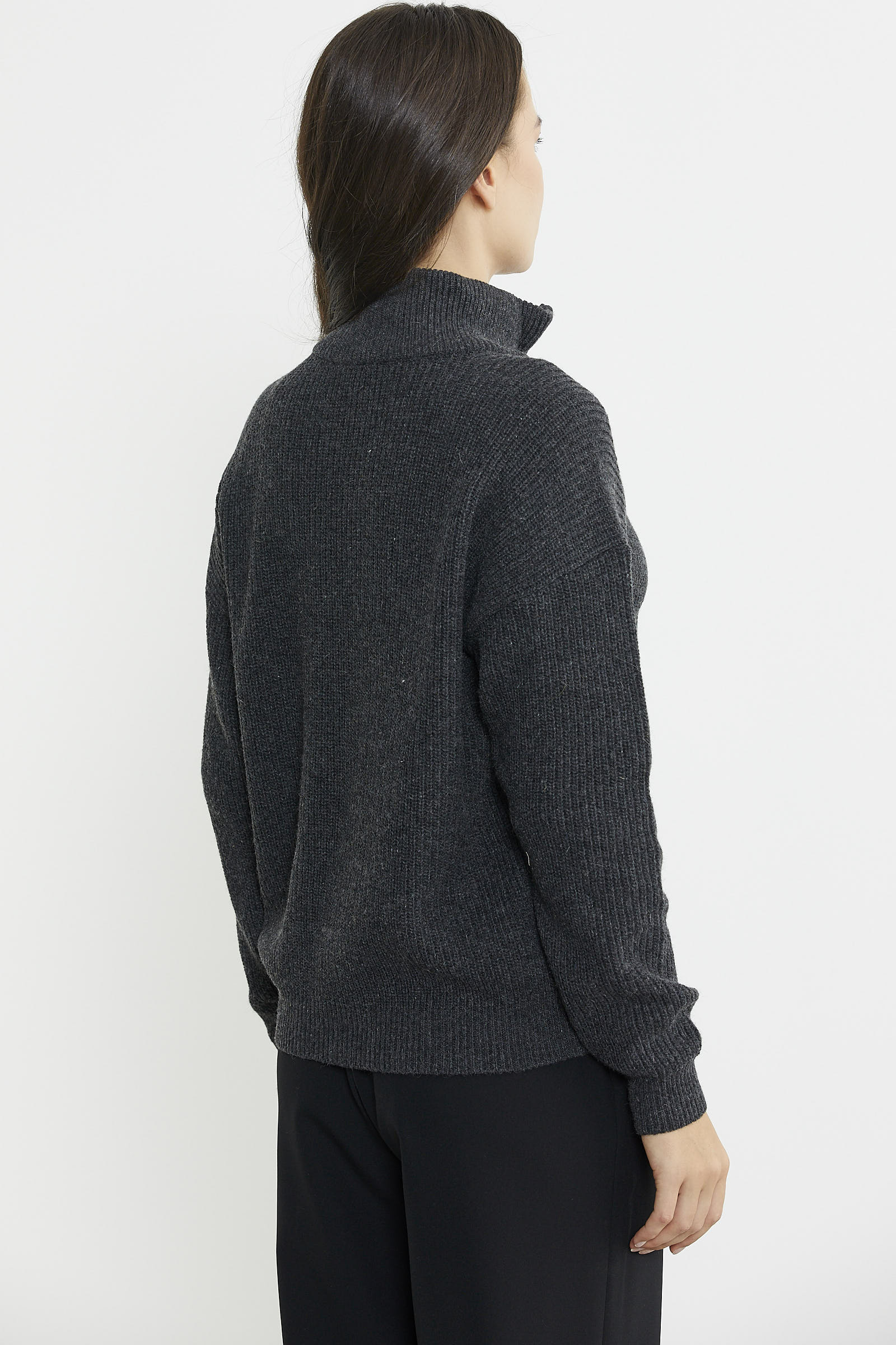Yarım Balıkçı Yaka Fermuarlı Yün Triko Kazak - Antrasit - Sementa