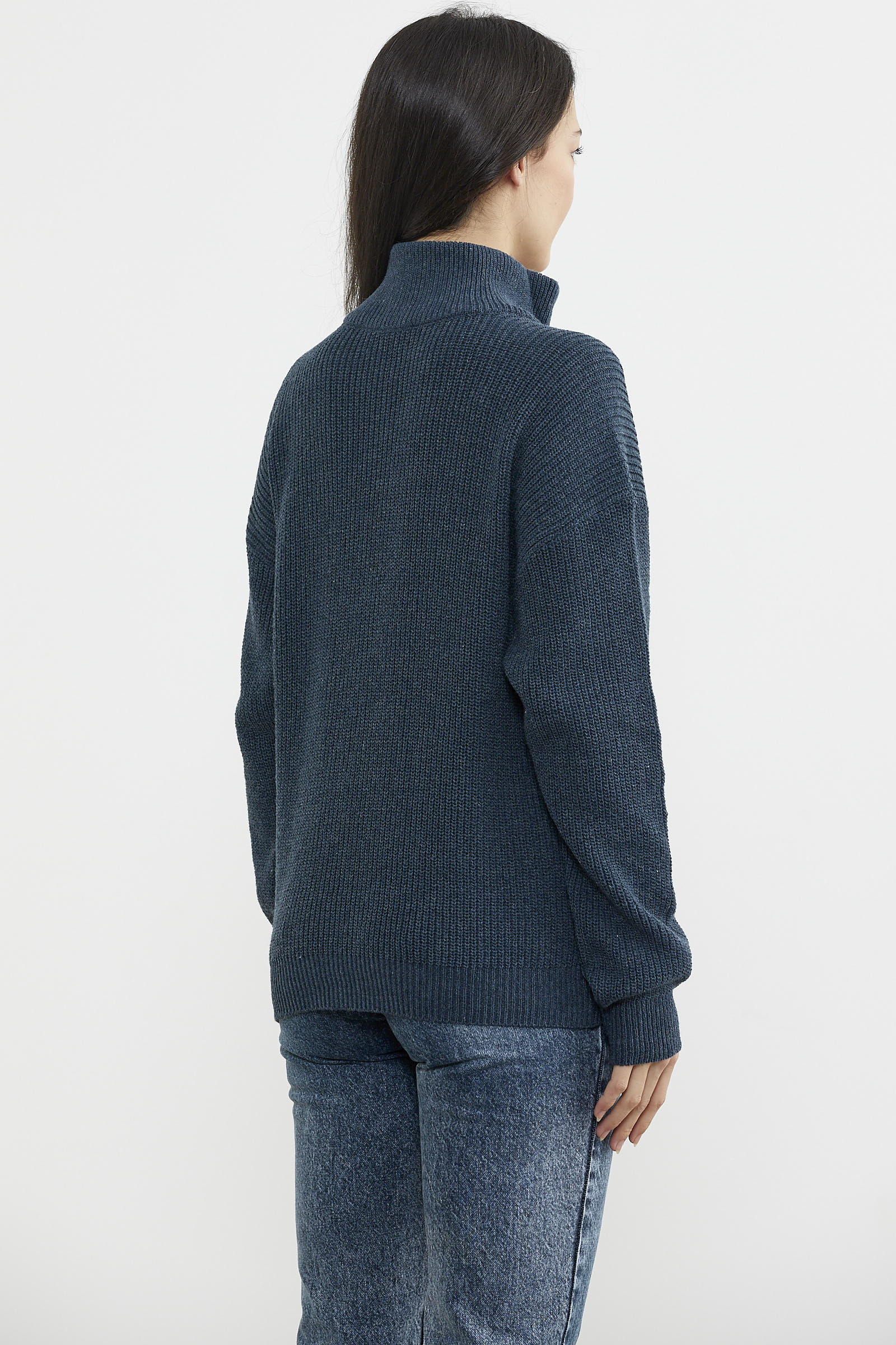 Yarım Balıkçı Yaka Fermuarlı Triko Kazak - Indigo (4) Sementa