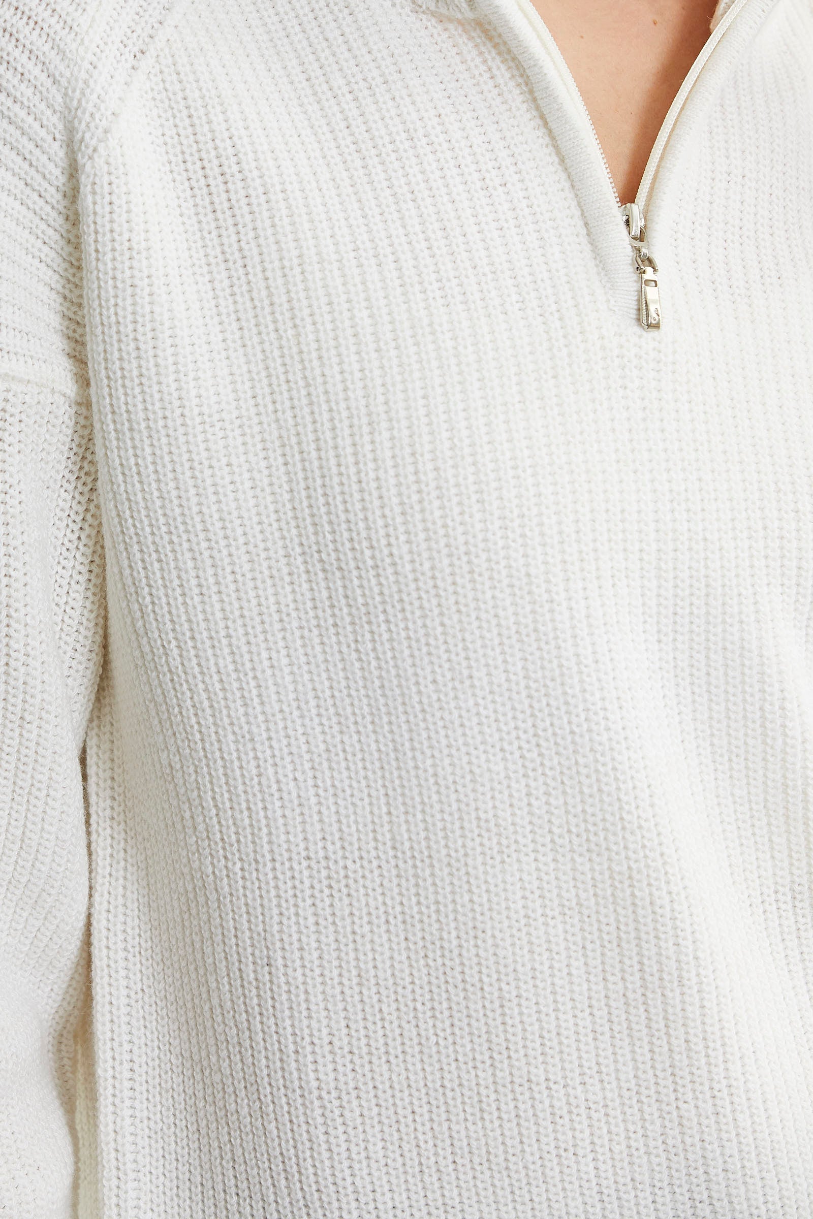 Yarım Balıkçı Yaka Fermuarlı Yün Triko Kazak - Kemik - Sementa