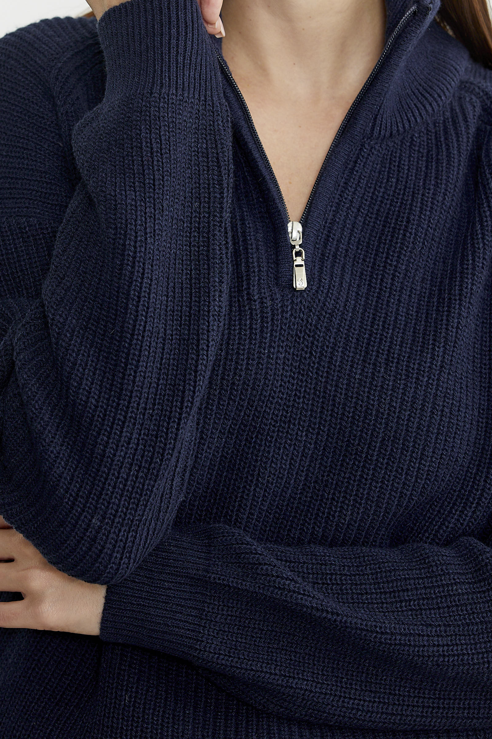 Yarım Balıkçı Yaka Fermuarlı Yün Triko Kazak - Lacivert - Sementa