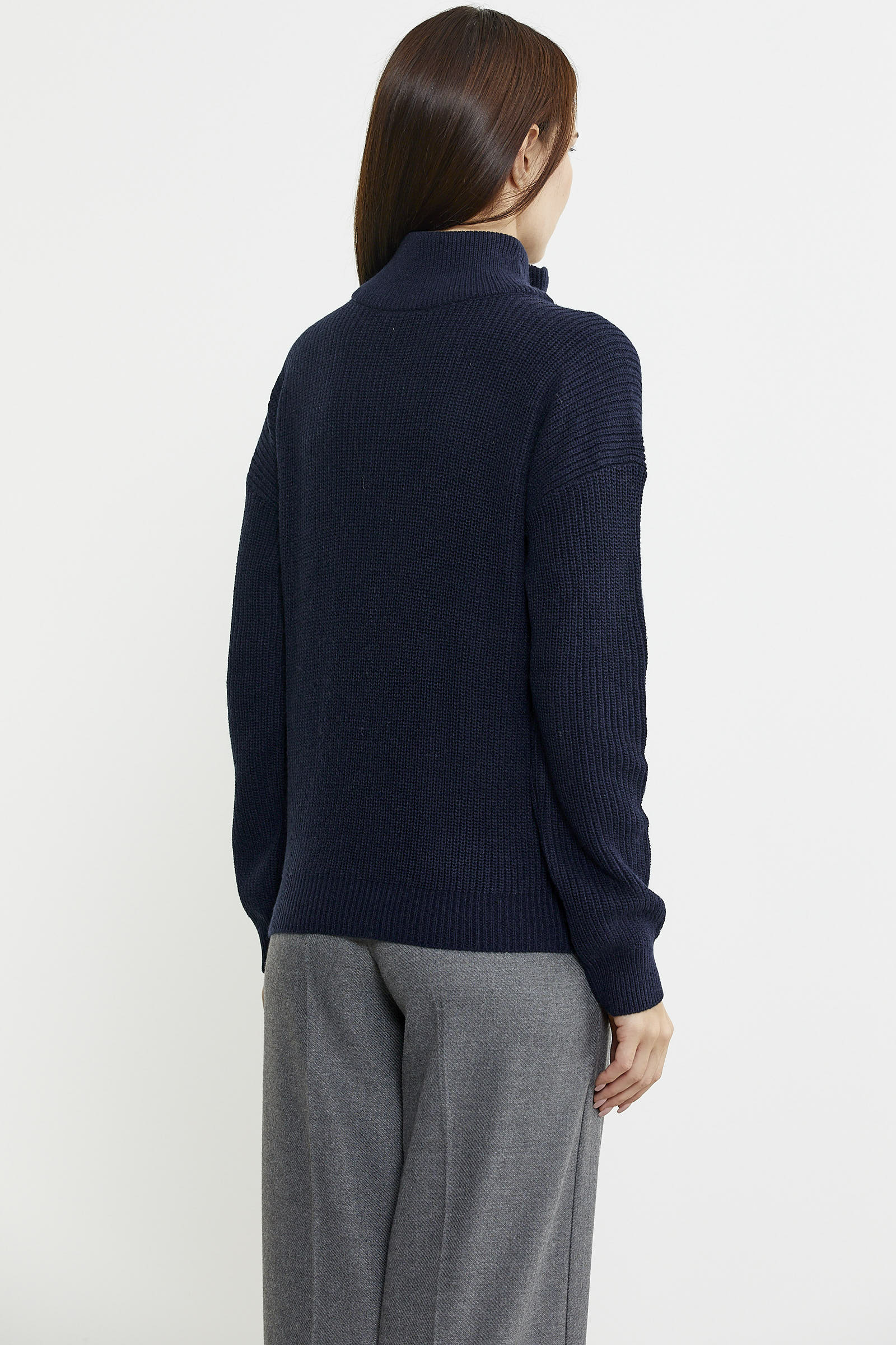 Yarım Balıkçı Yaka Fermuarlı Yün Triko Kazak - Lacivert - Sementa