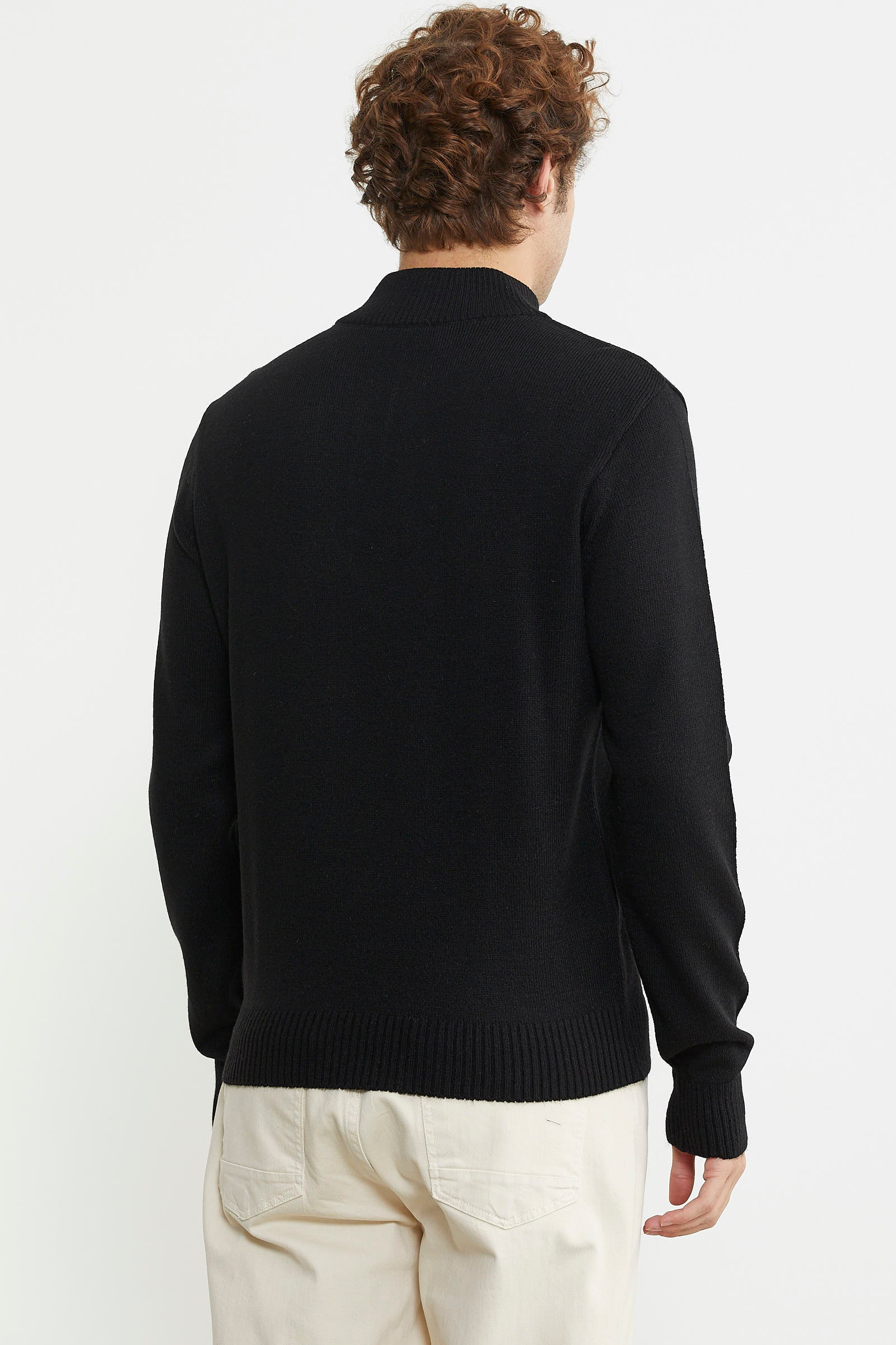 Yarım Fermuarlı Dik Yaka Triko Kazak - Siyah - Sementa