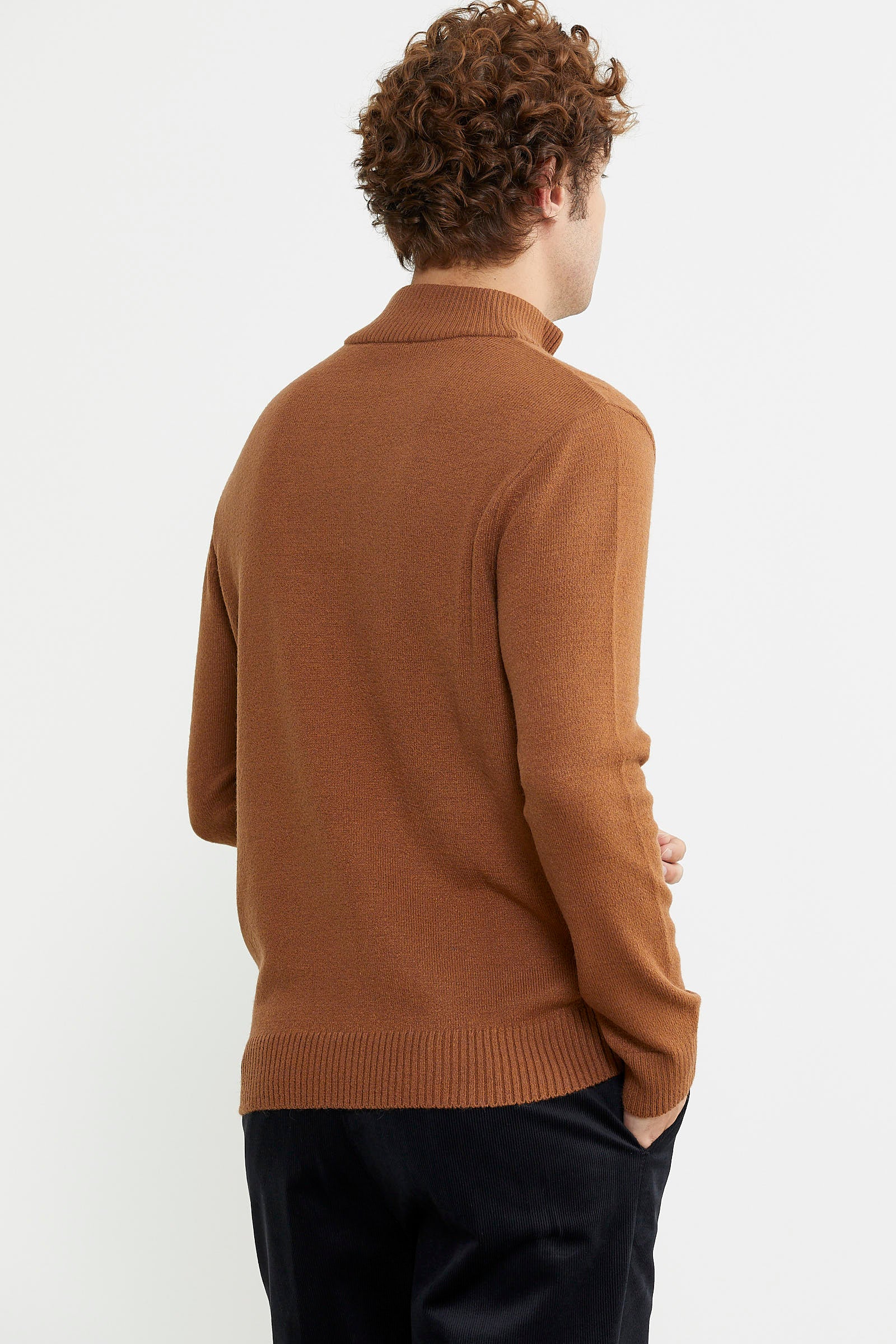 Yarım Fermuarlı Dik Yaka Triko Kazak - Taba - Sementa