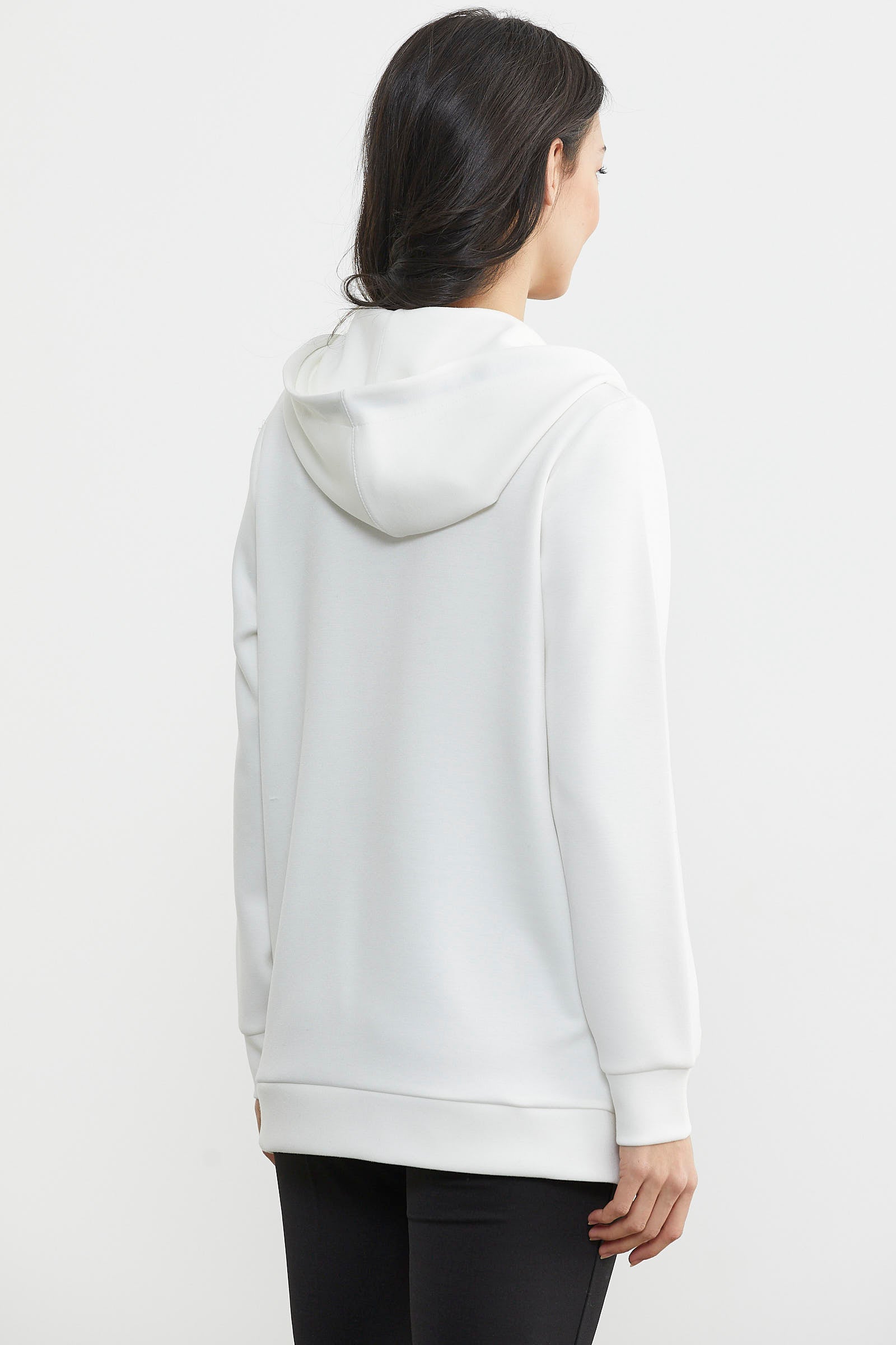 Yarım Fermuarlı Kapüşonlu Sweatshirt - Ekru (7) Sementa