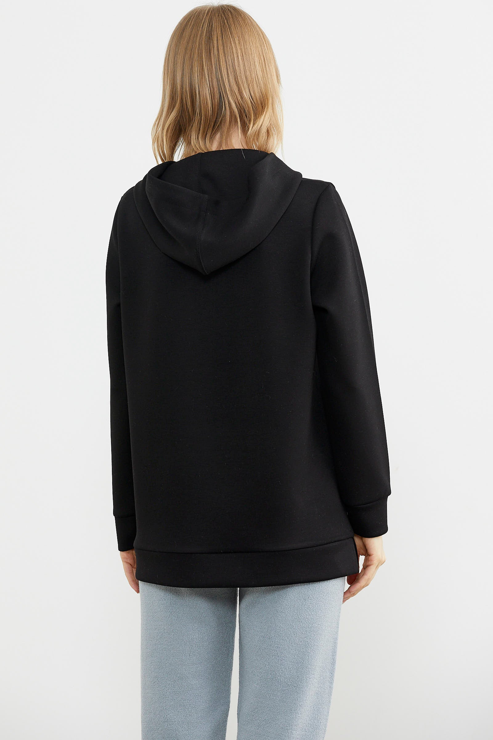 Yarım Fermuarlı Kapüşonlu Sweatshirt - Siyah (7) Sementa