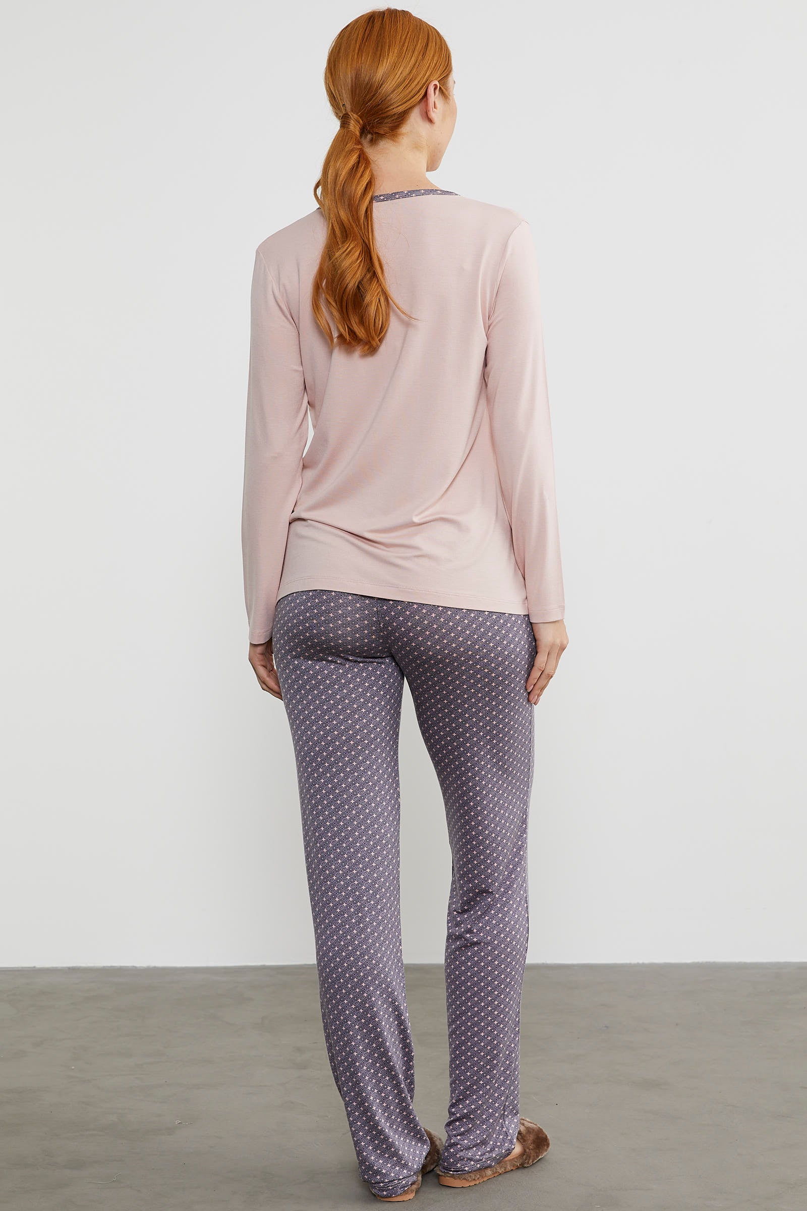 Yıldız Desen Kombinli Pijama Takım - Pudra (6) Sementa