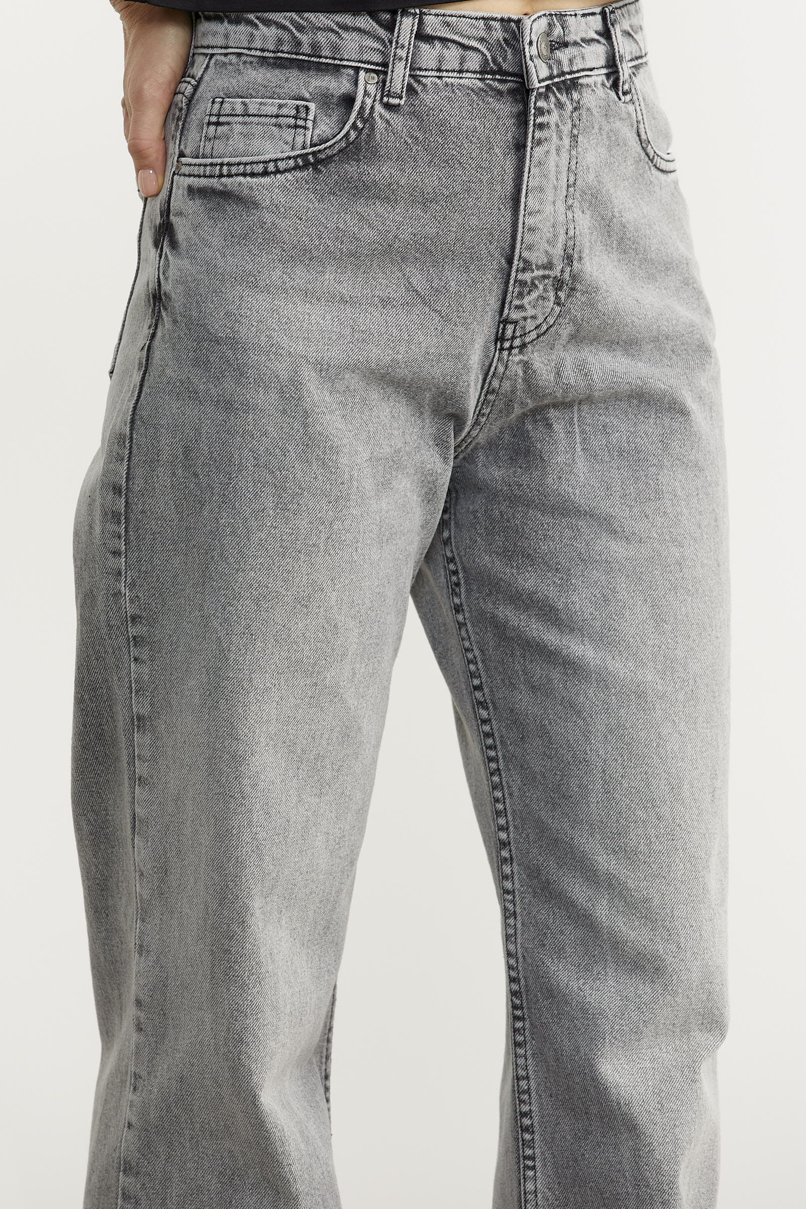 Yüksek Bel Geniş Paça Jean Pantolon - Açık Gri (3) Sementa