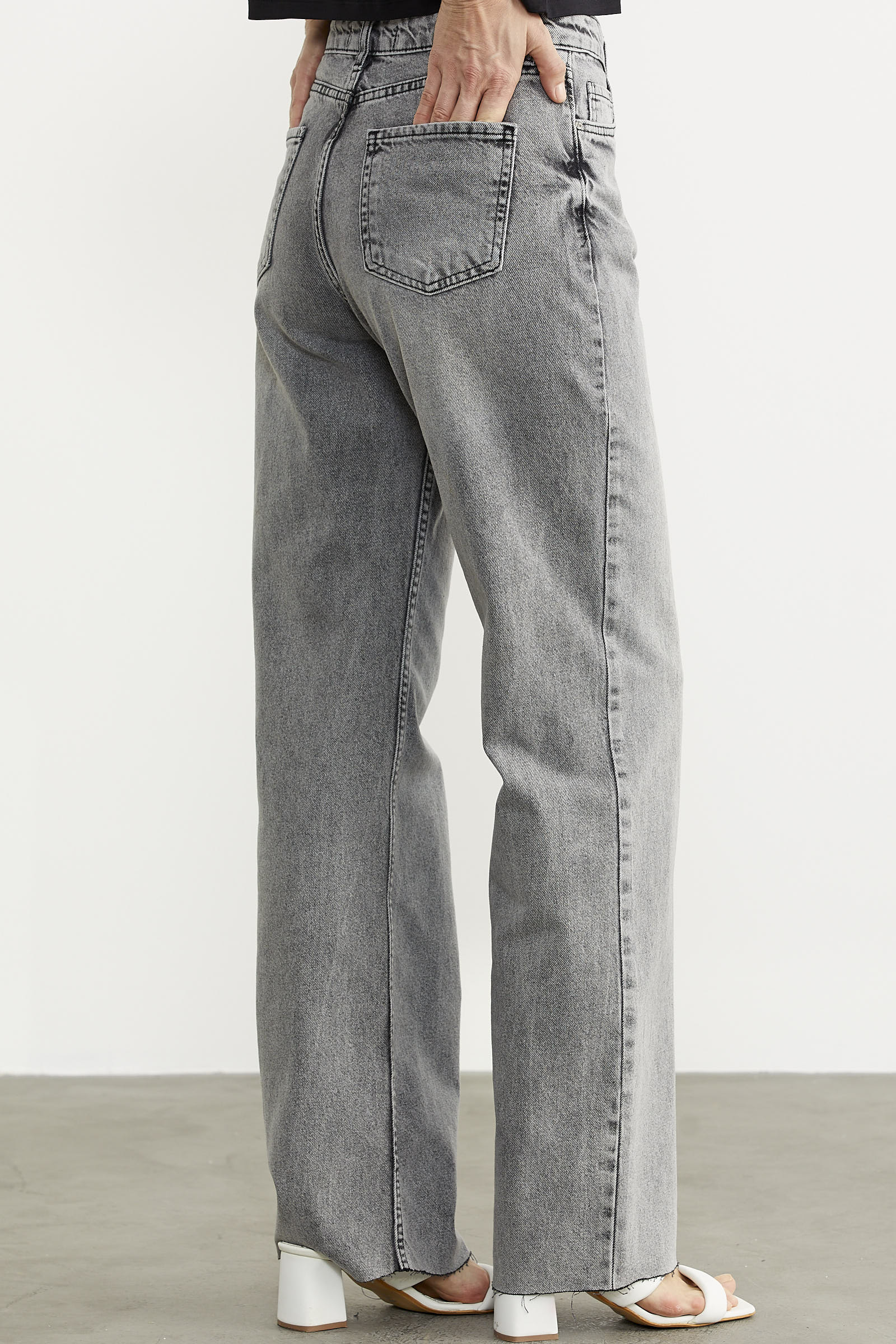 Yüksek Bel Geniş Paça Jean Pantolon - Açık Gri (4) Sementa