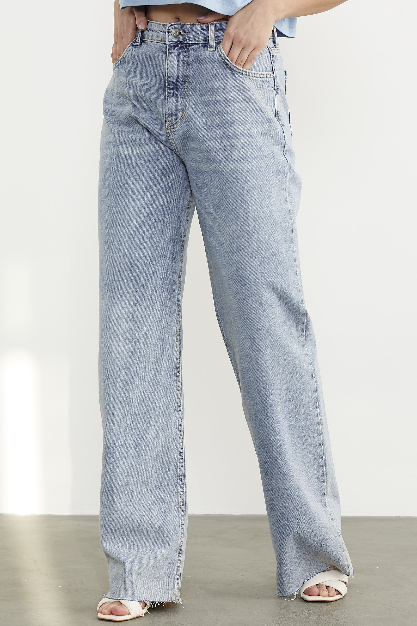 Yüksek Bel Geniş Paça Jean Pantolon - Açık Mavi (2) Sementa