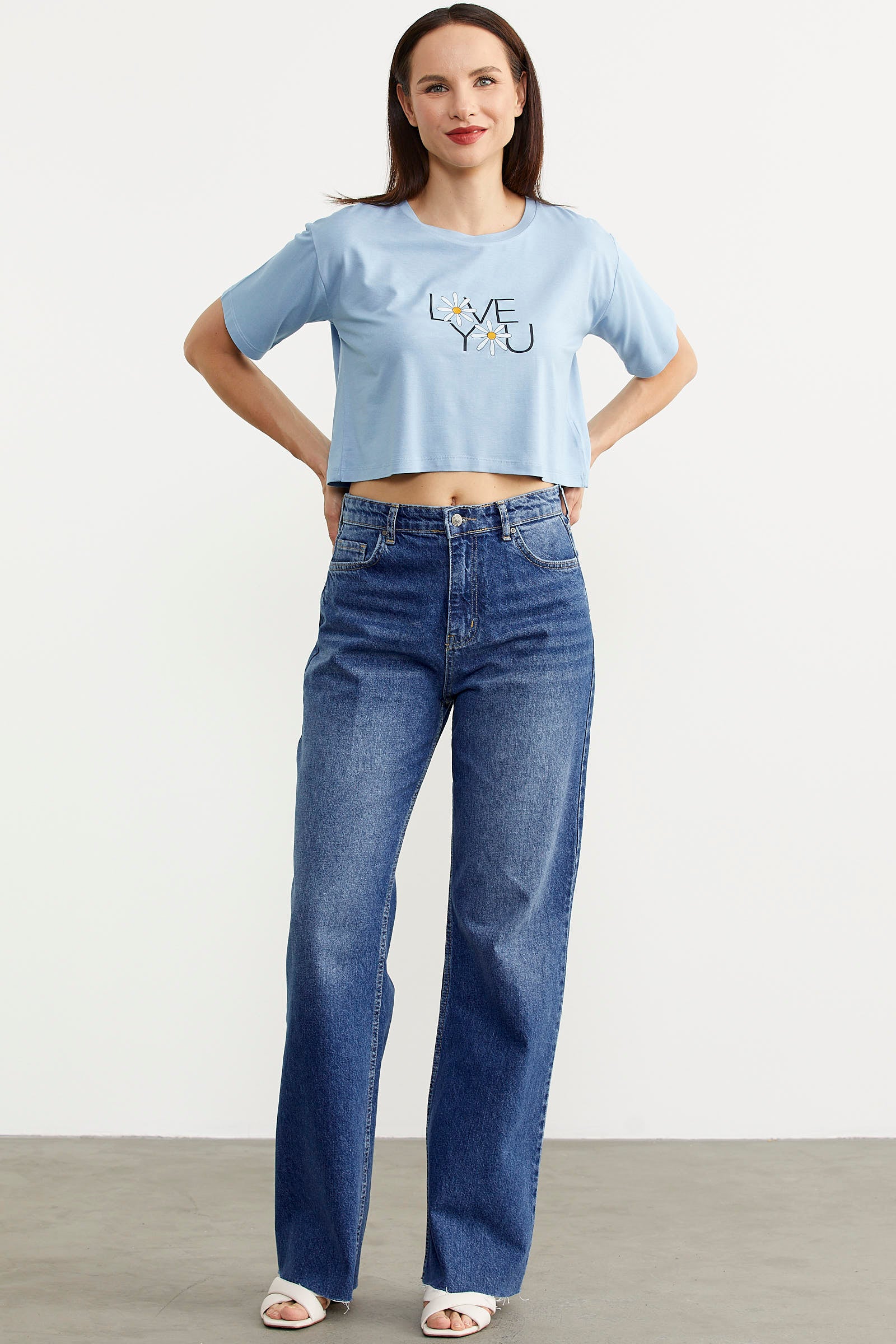 Yüksek Bel Geniş Paça Jean Pantolon - Mavi (2) Sementa