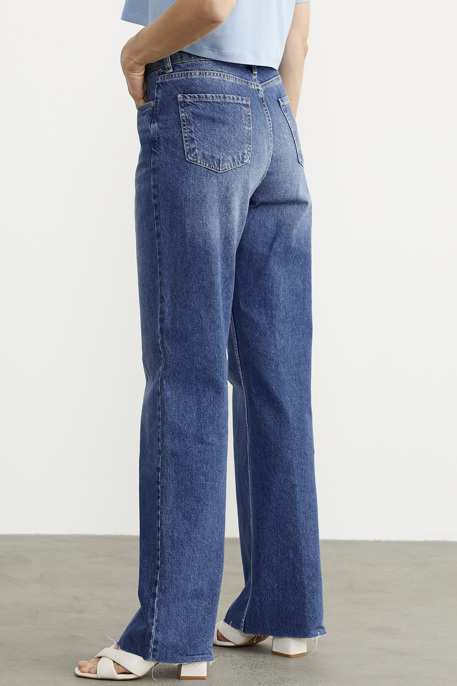 Yüksek Bel Geniş Paça Jean Pantolon - Mavi (5) Sementa