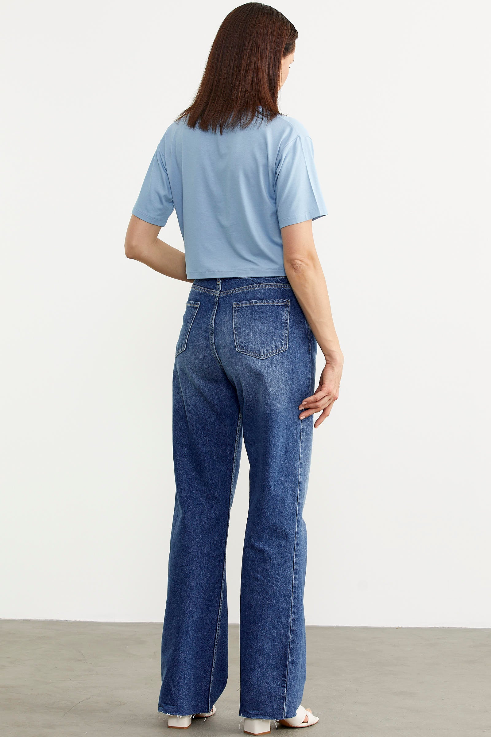 Yüksek Bel Geniş Paça Jean Pantolon - Mavi (6) Sementa