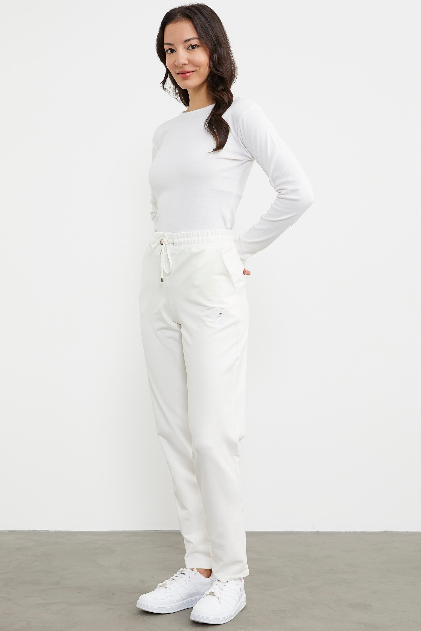 Yüksek Bel İki İplik Eşofman Altı - Ekru (5) Sementa