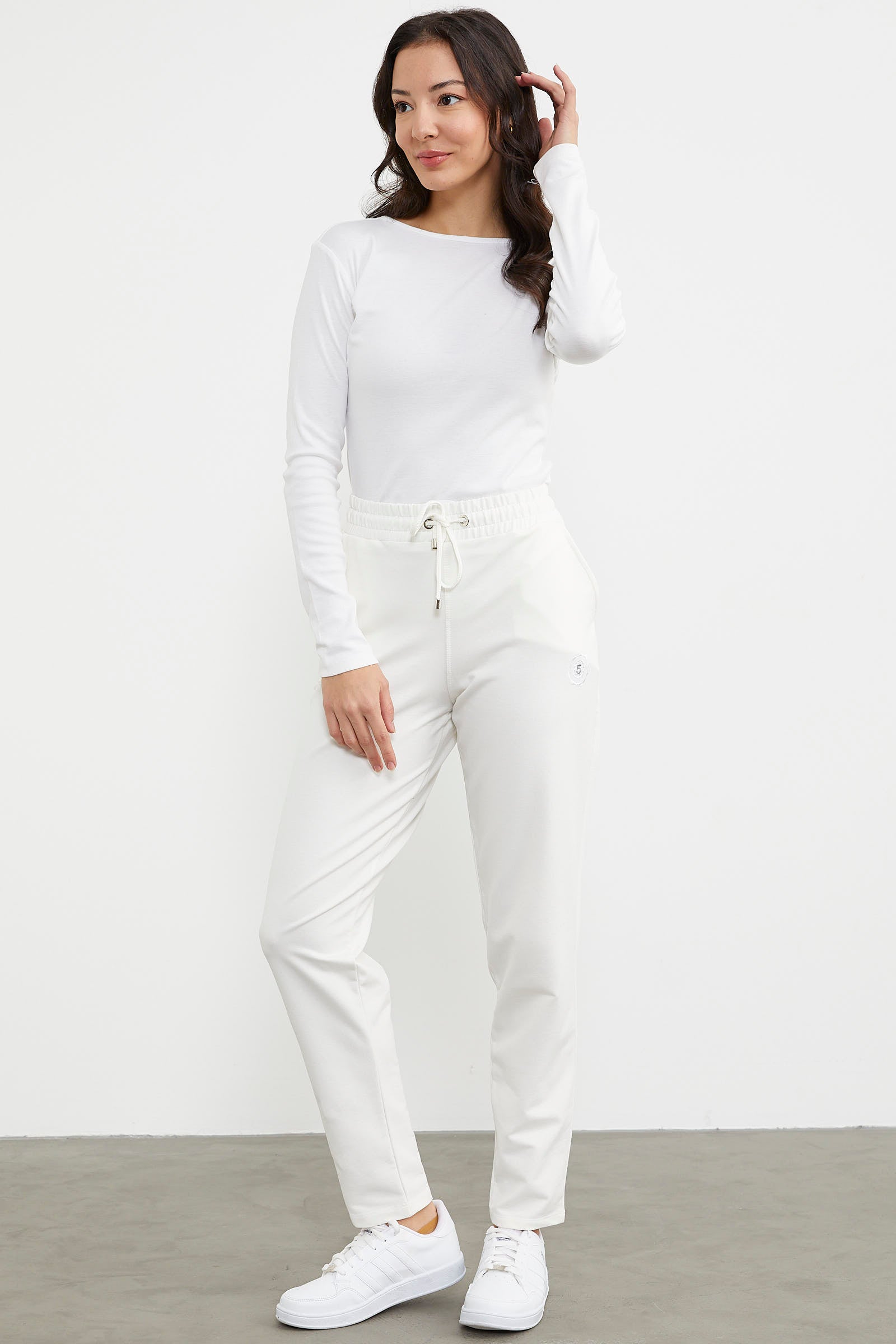 Yüksek Bel İki İplik Eşofman Altı - Ekru (2) Sementa