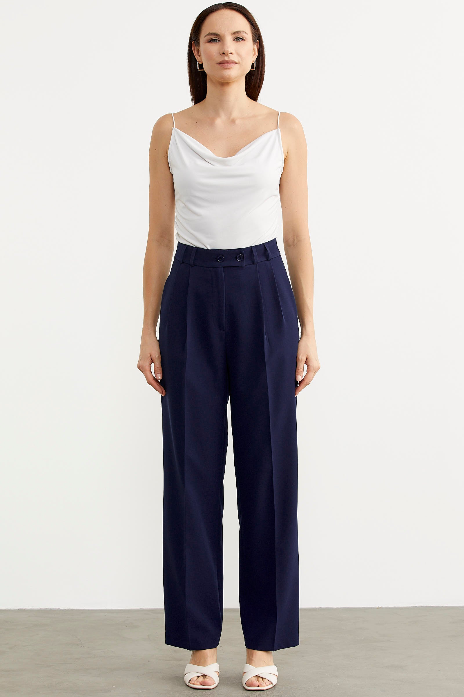 Yüksek Bel Pileli Palazzo Pantolon - Lacivert (1) Sementa