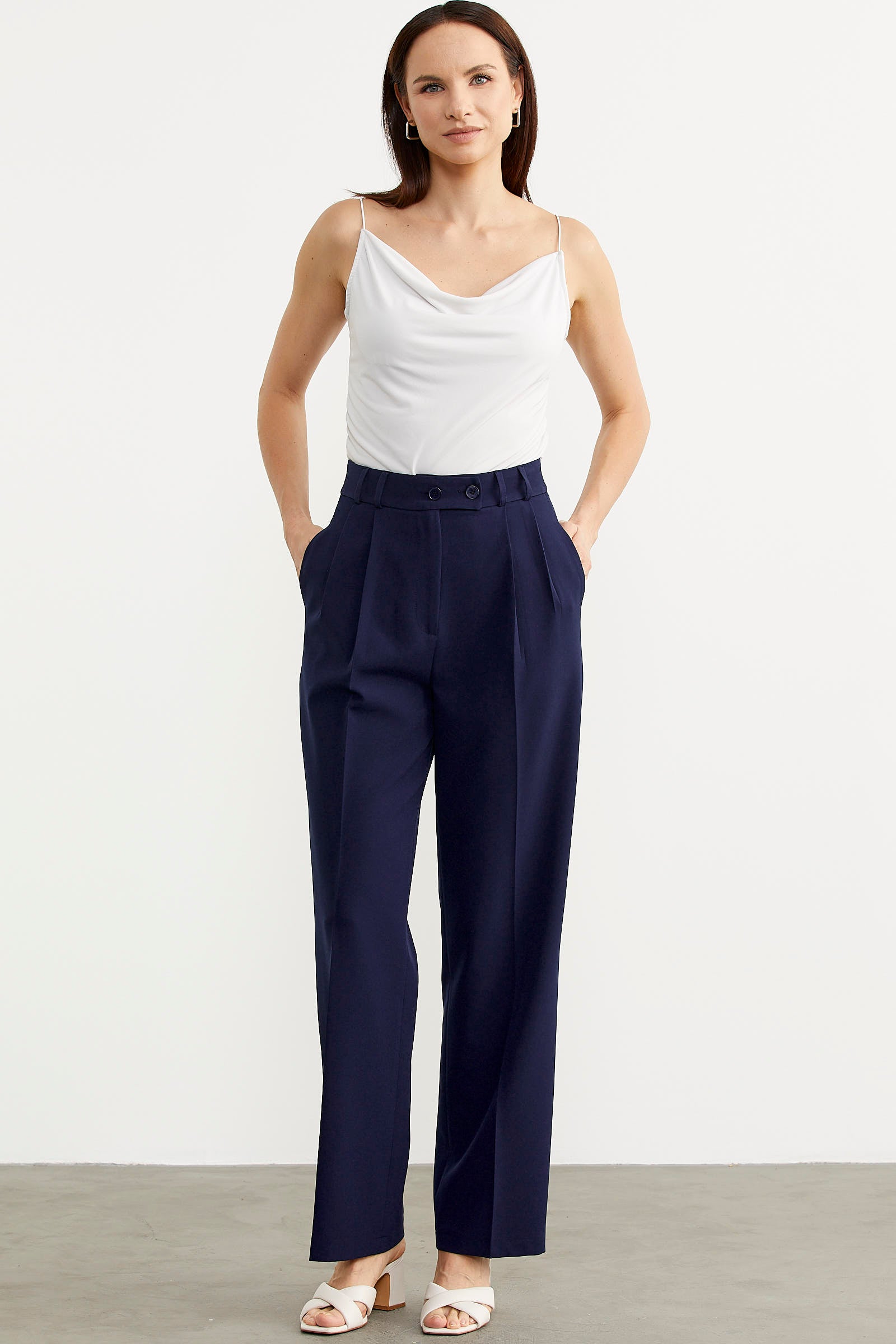 Yüksek Bel Pileli Palazzo Pantolon - Lacivert (2) Sementa