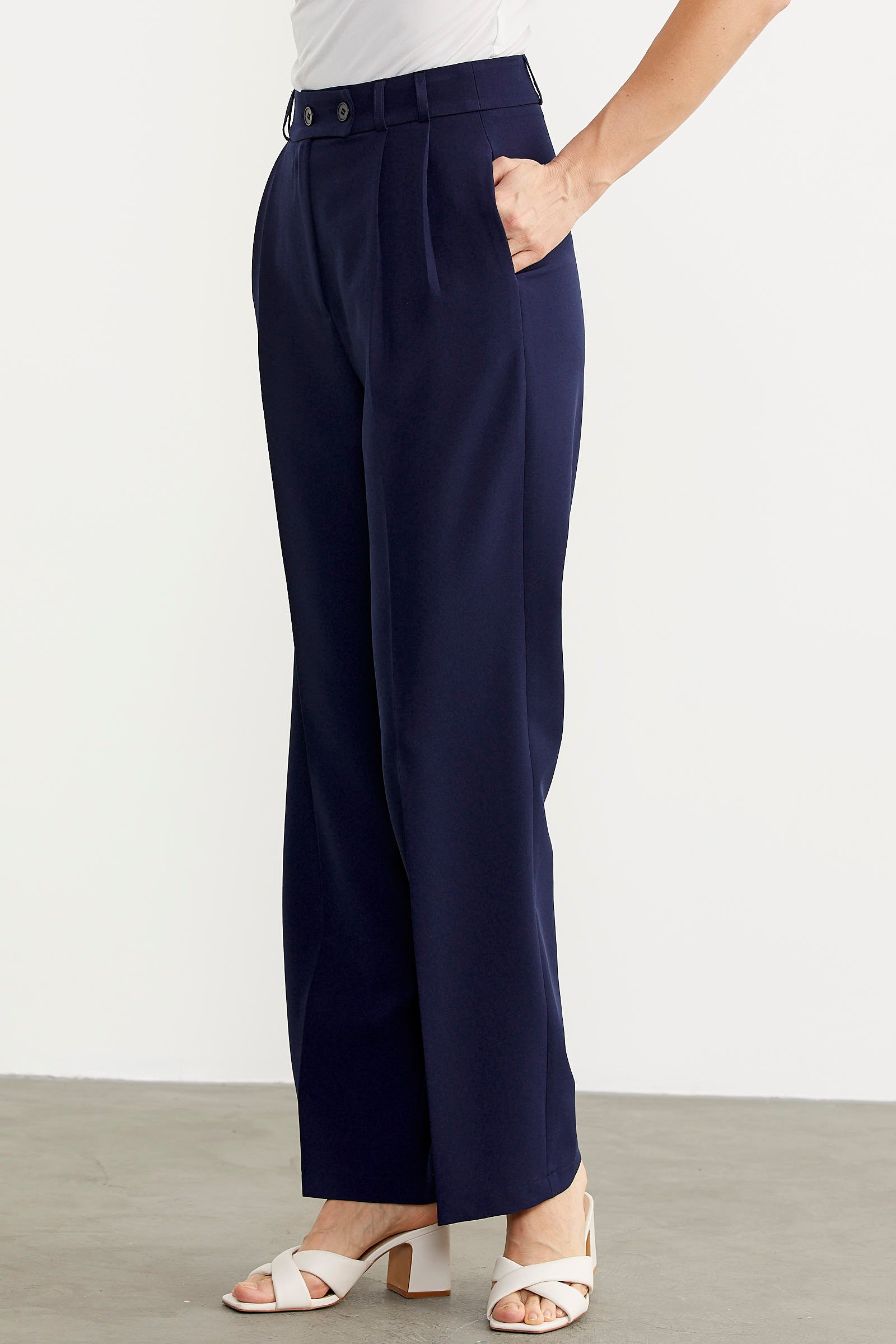Yüksek Bel Pileli Palazzo Pantolon - Lacivert (3) Sementa