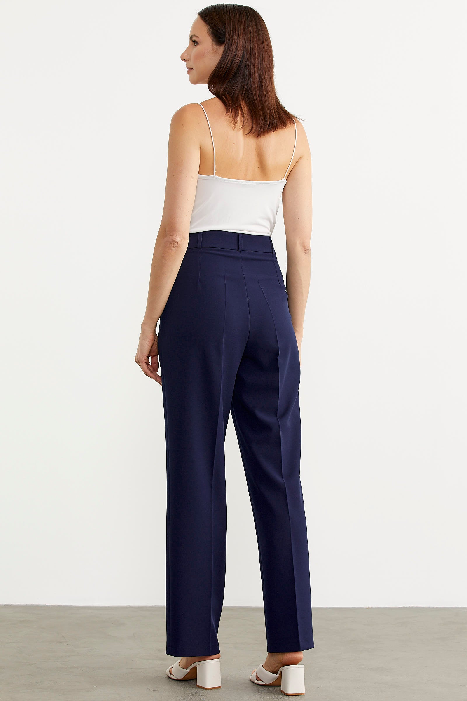 Yüksek Bel Pileli Palazzo Pantolon - Lacivert (4) Sementa