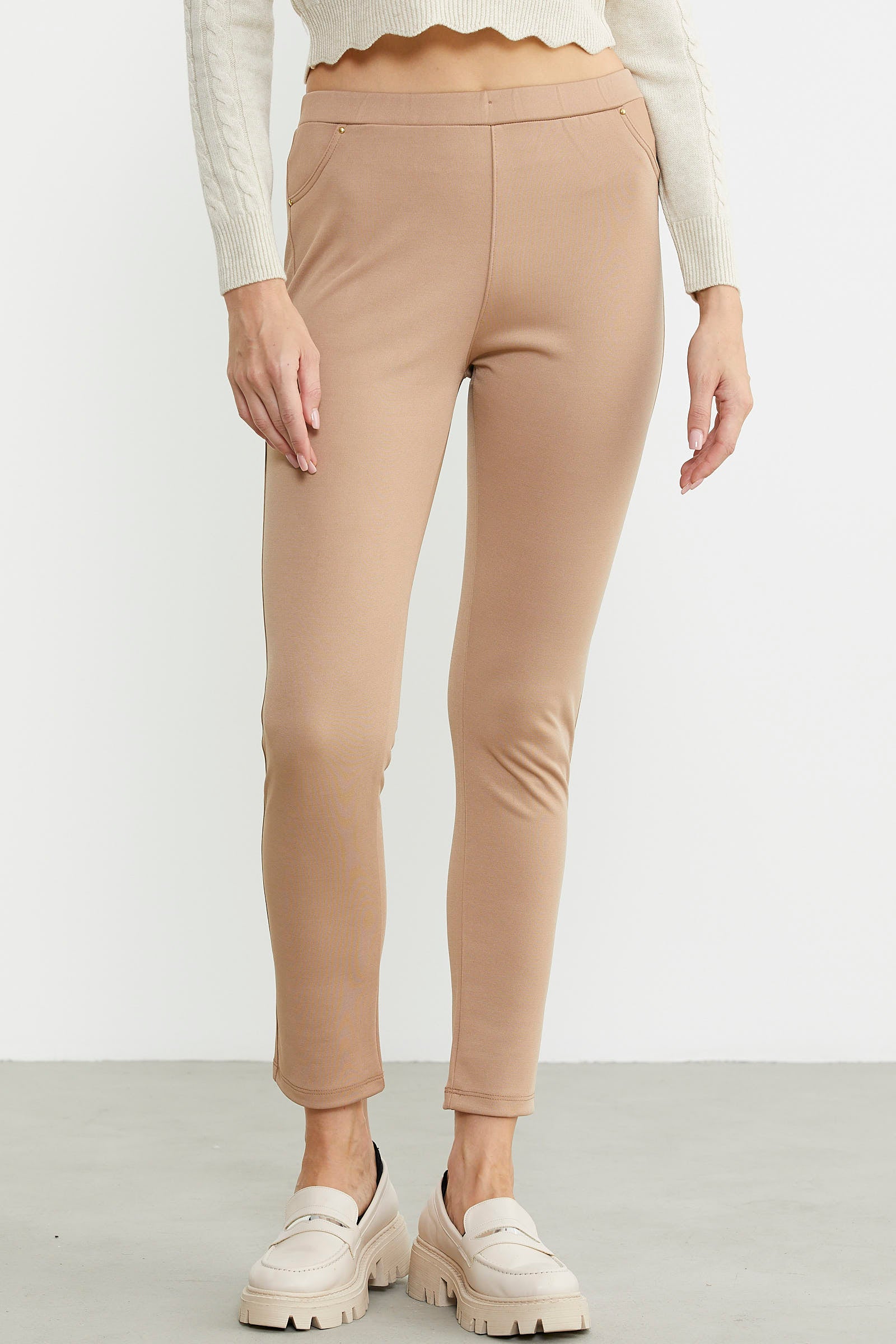 Yüksek Bel Toparlayıcı Tayt - Bej - Sementa