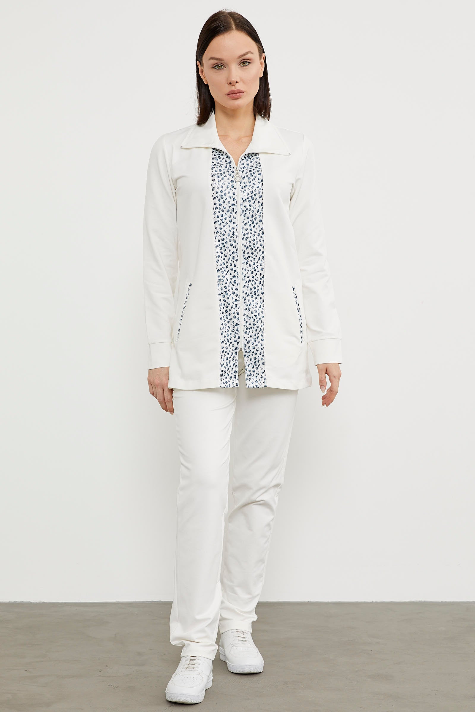 Yüksek Yaka Kumaş Garnili Eşofman Takım - Ekru (2) Sementa