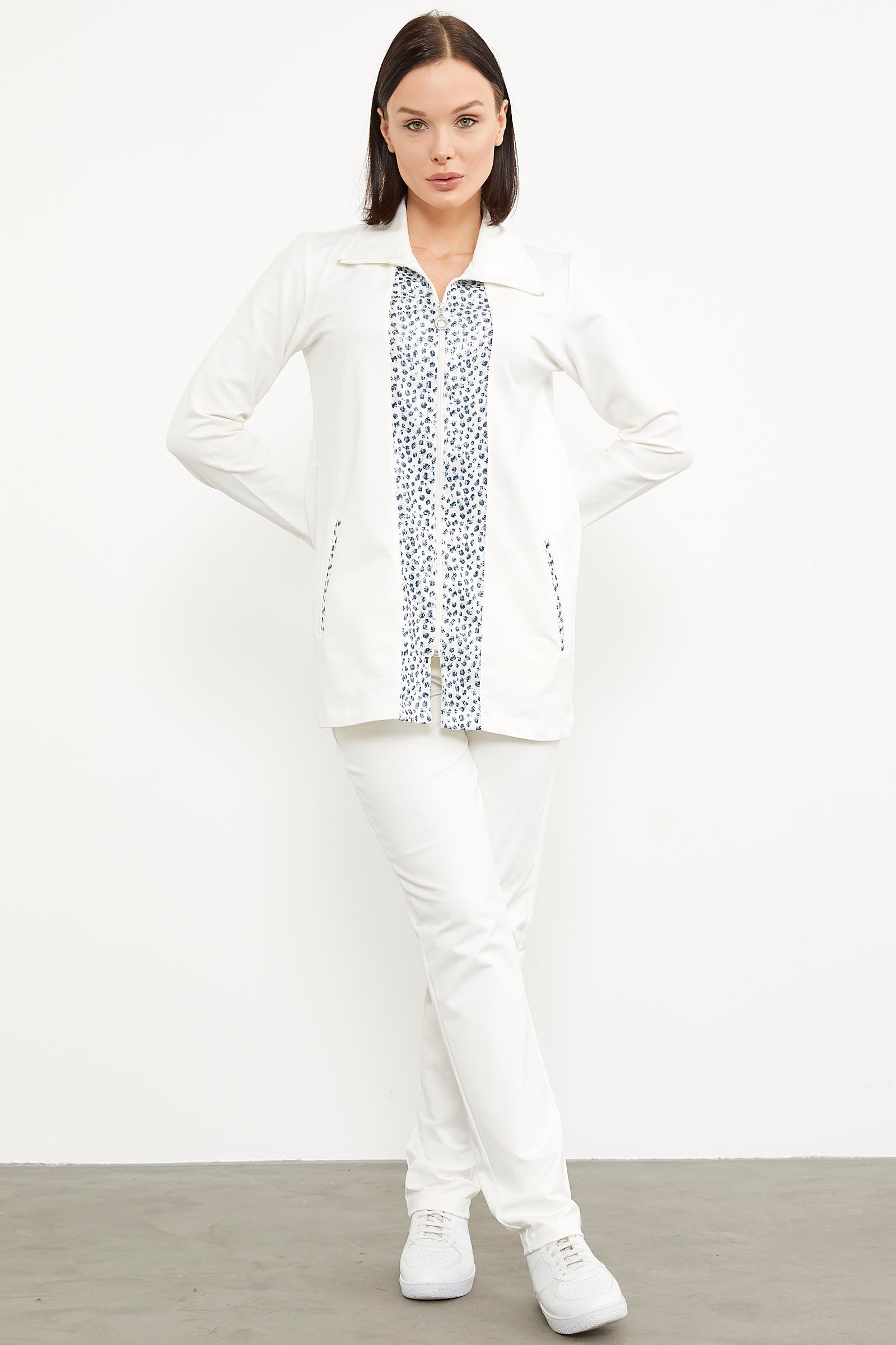 Yüksek Yaka Kumaş Garnili Eşofman Takım - Ekru (6) Sementa