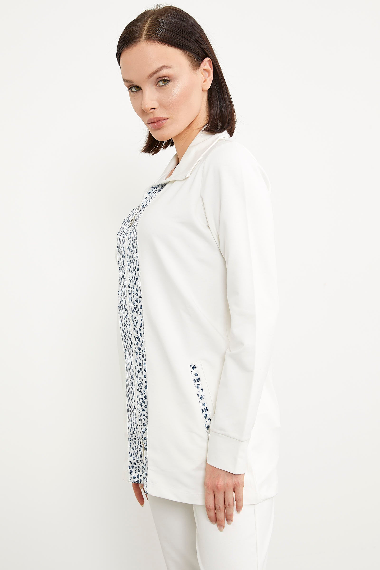 Yüksek Yaka Kumaş Garnili Eşofman Takım - Ekru (7) Sementa