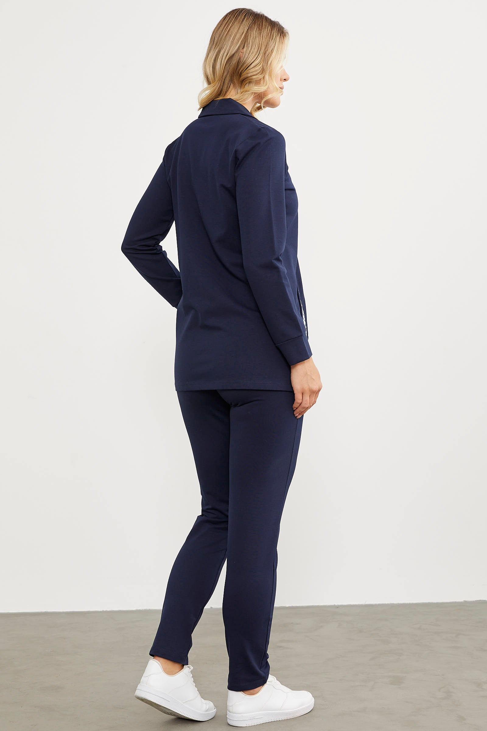 Yüksek Yaka Kumaş Garnili Eşofman Takım - Lacivert (8) Sementa