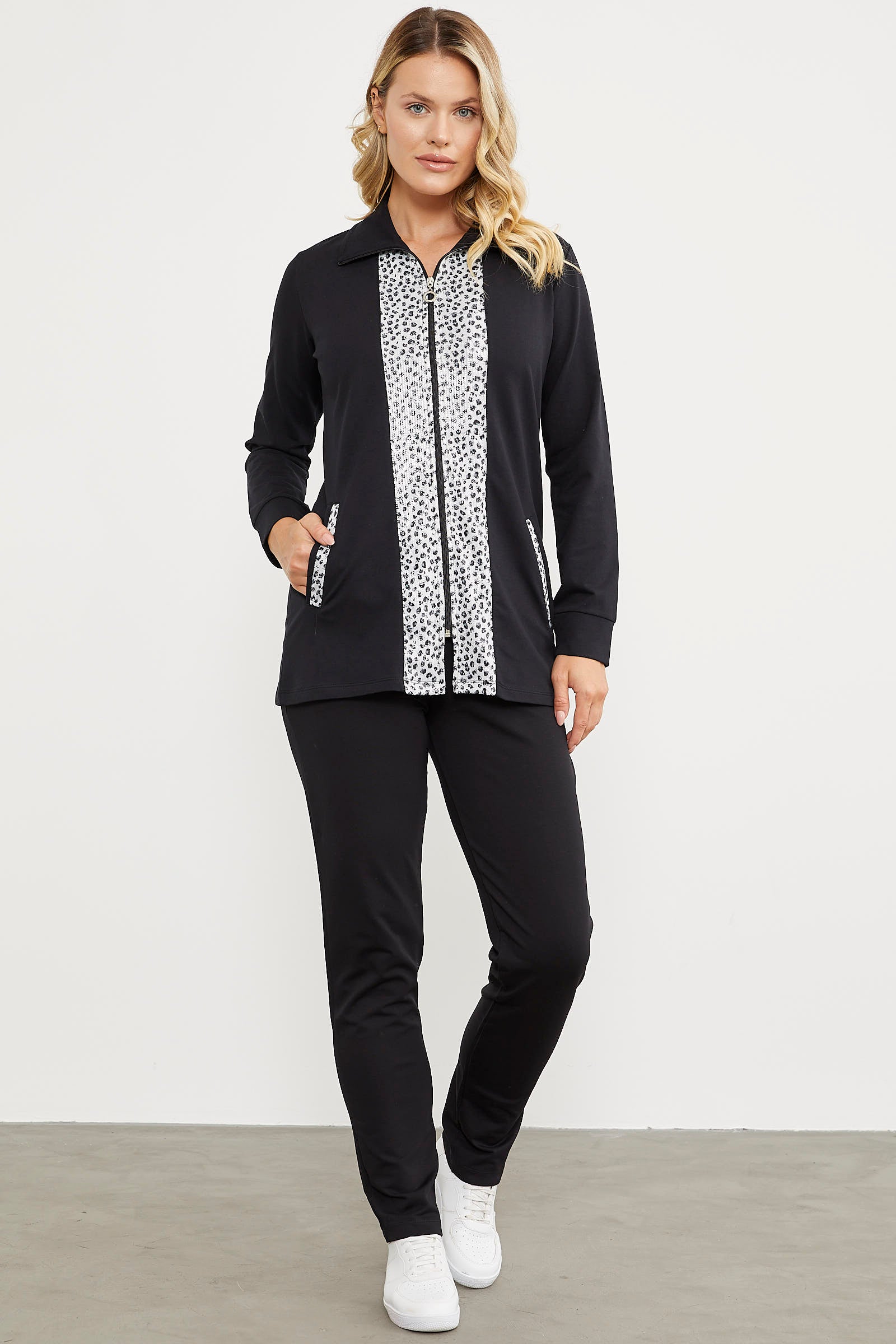 Yüksek Yaka Kumaş Garnili Eşofman Takım - Siyah (1) Sementa