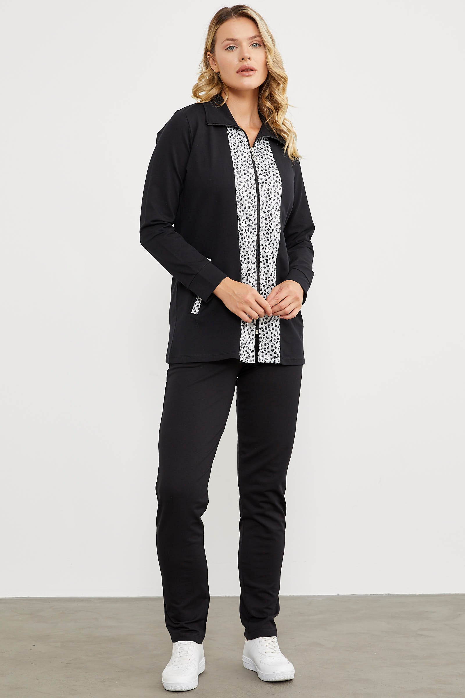 Yüksek Yaka Kumaş Garnili Eşofman Takım - Siyah (2) Sementa