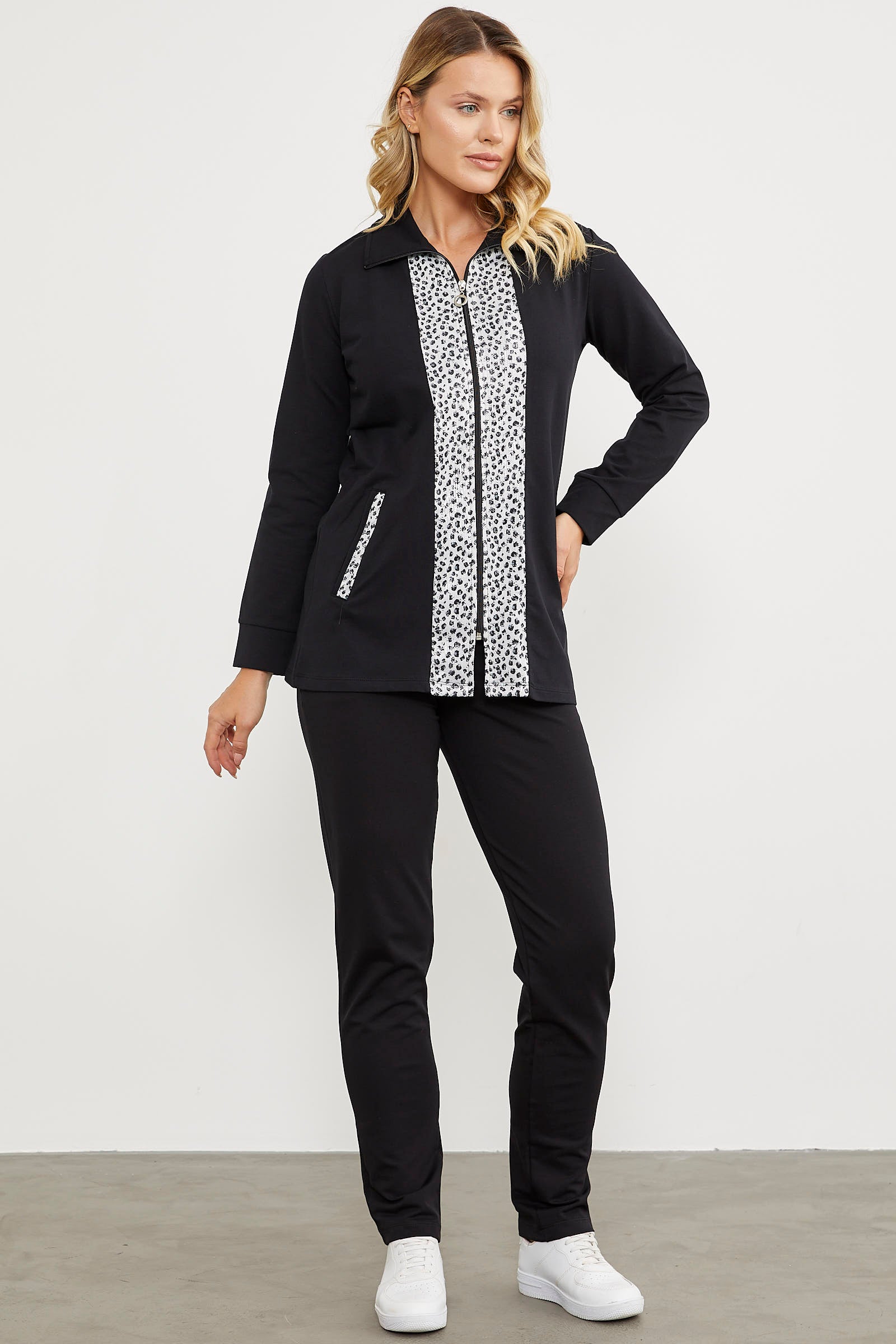 Yüksek Yaka Kumaş Garnili Eşofman Takım - Siyah (3) Sementa