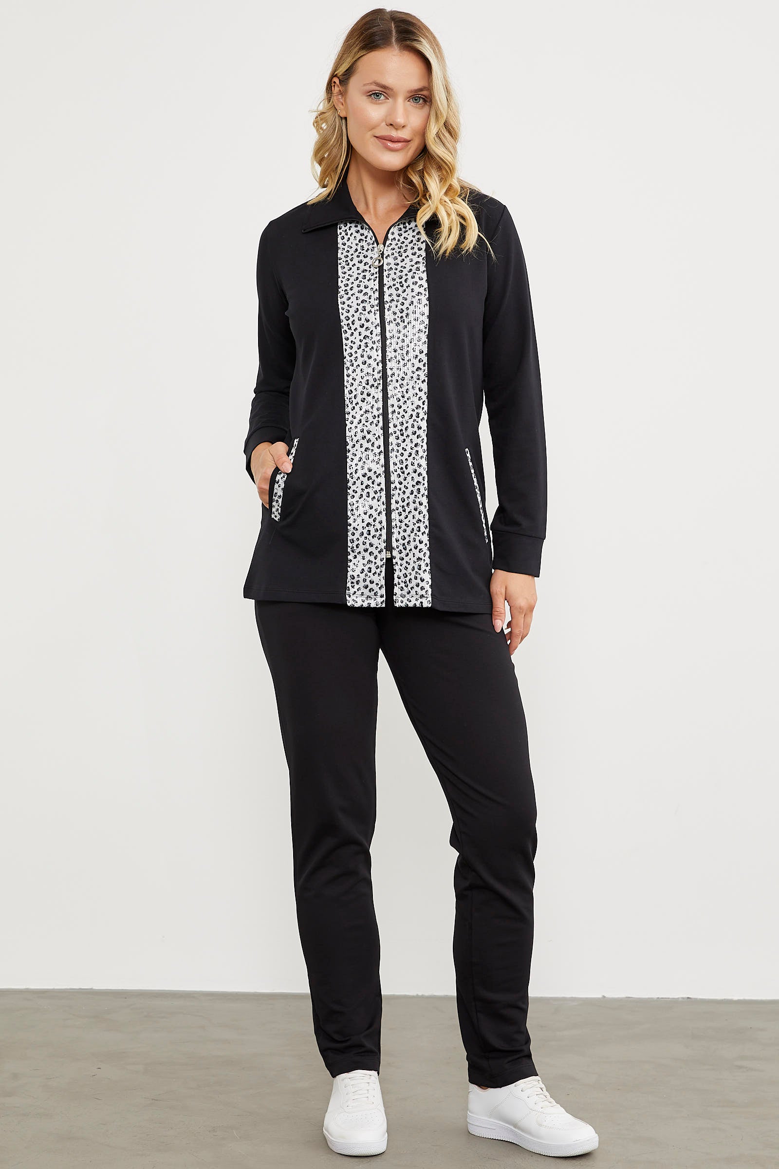 Yüksek Yaka Kumaş Garnili Eşofman Takım - Siyah (5) Sementa