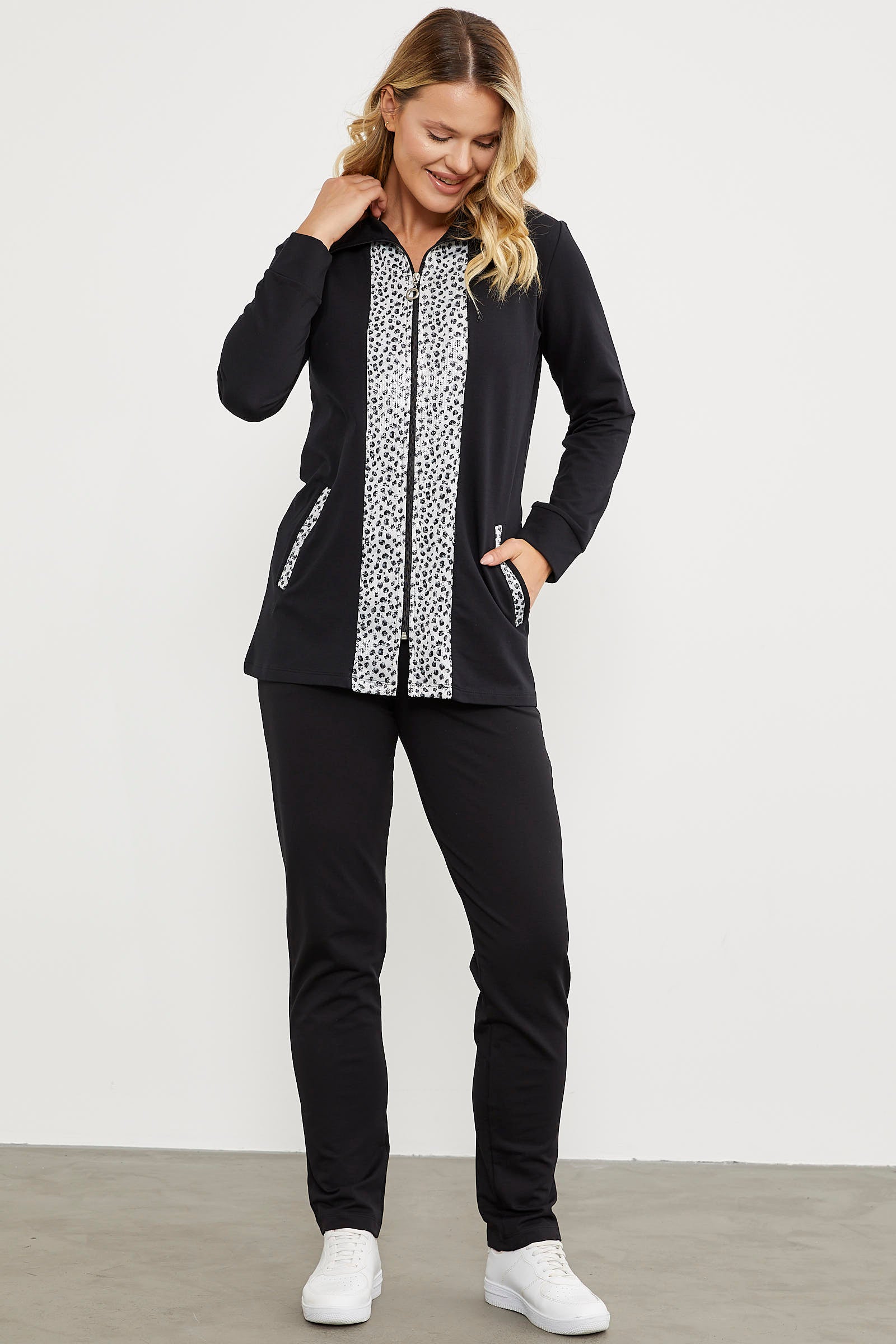 Yüksek Yaka Kumaş Garnili Eşofman Takım - Siyah (6) Sementa