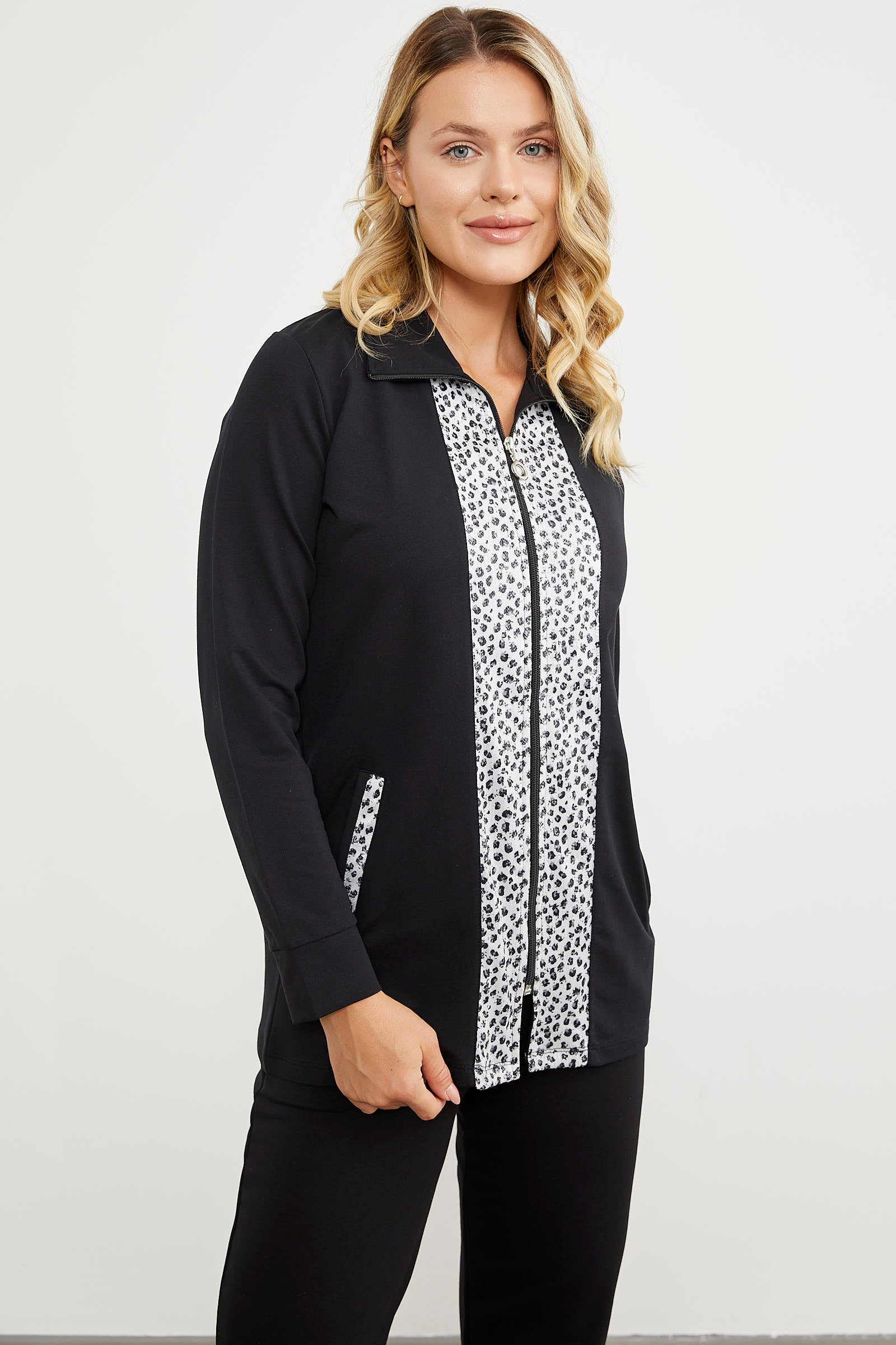 Yüksek Yaka Kumaş Garnili Eşofman Takım - Siyah (7) Sementa