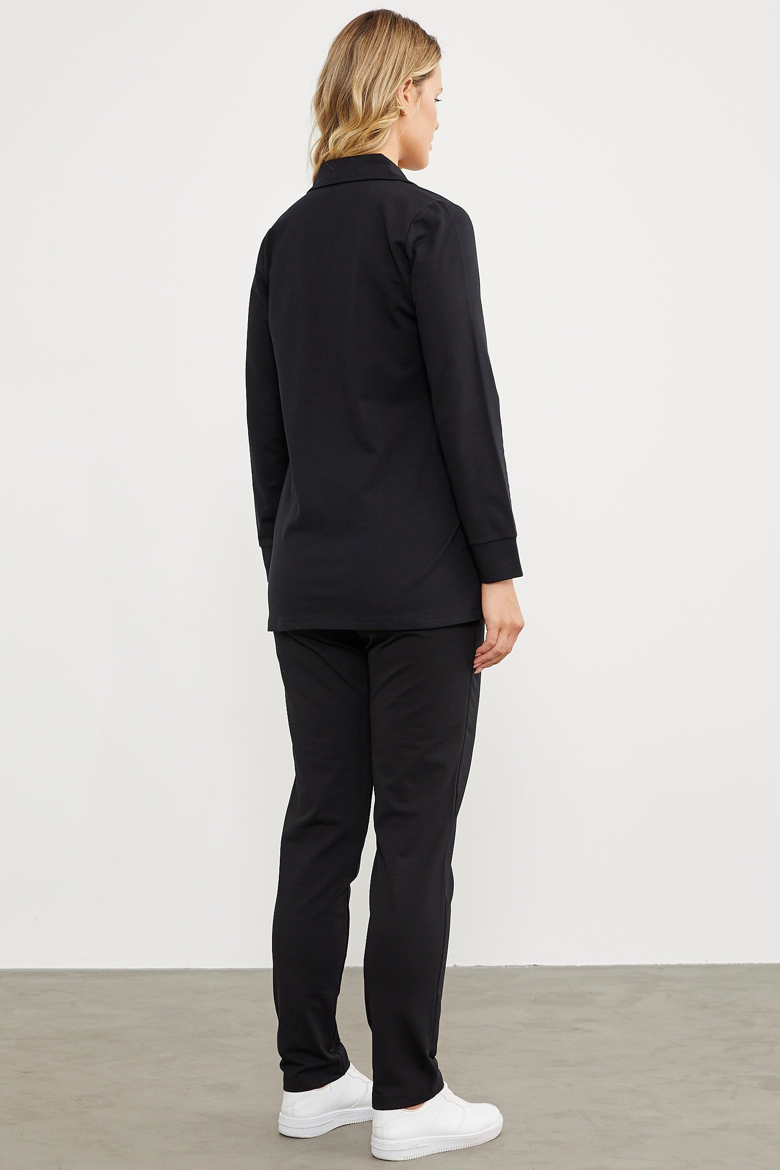 Yüksek Yaka Kumaş Garnili Eşofman Takım - Siyah (8) Sementa