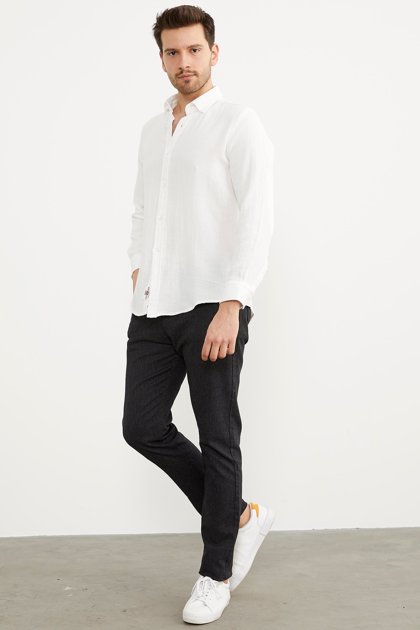 Yumuşak Dokulu Uzun Kol Gömlek - Beyaz (2) Sementa