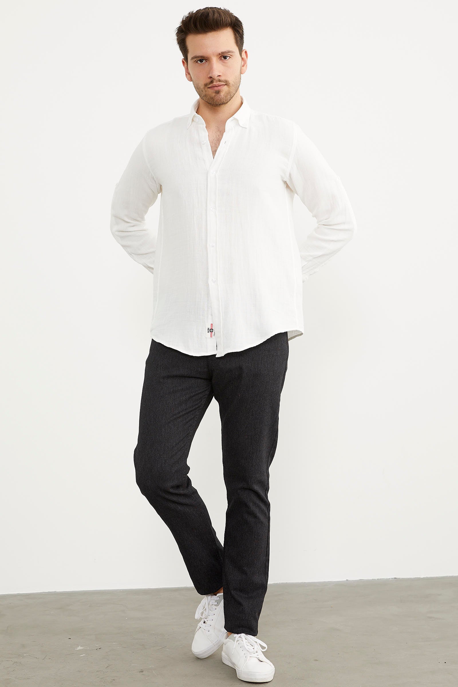 Yumuşak Dokulu Uzun Kol Gömlek - Beyaz (3) Sementa