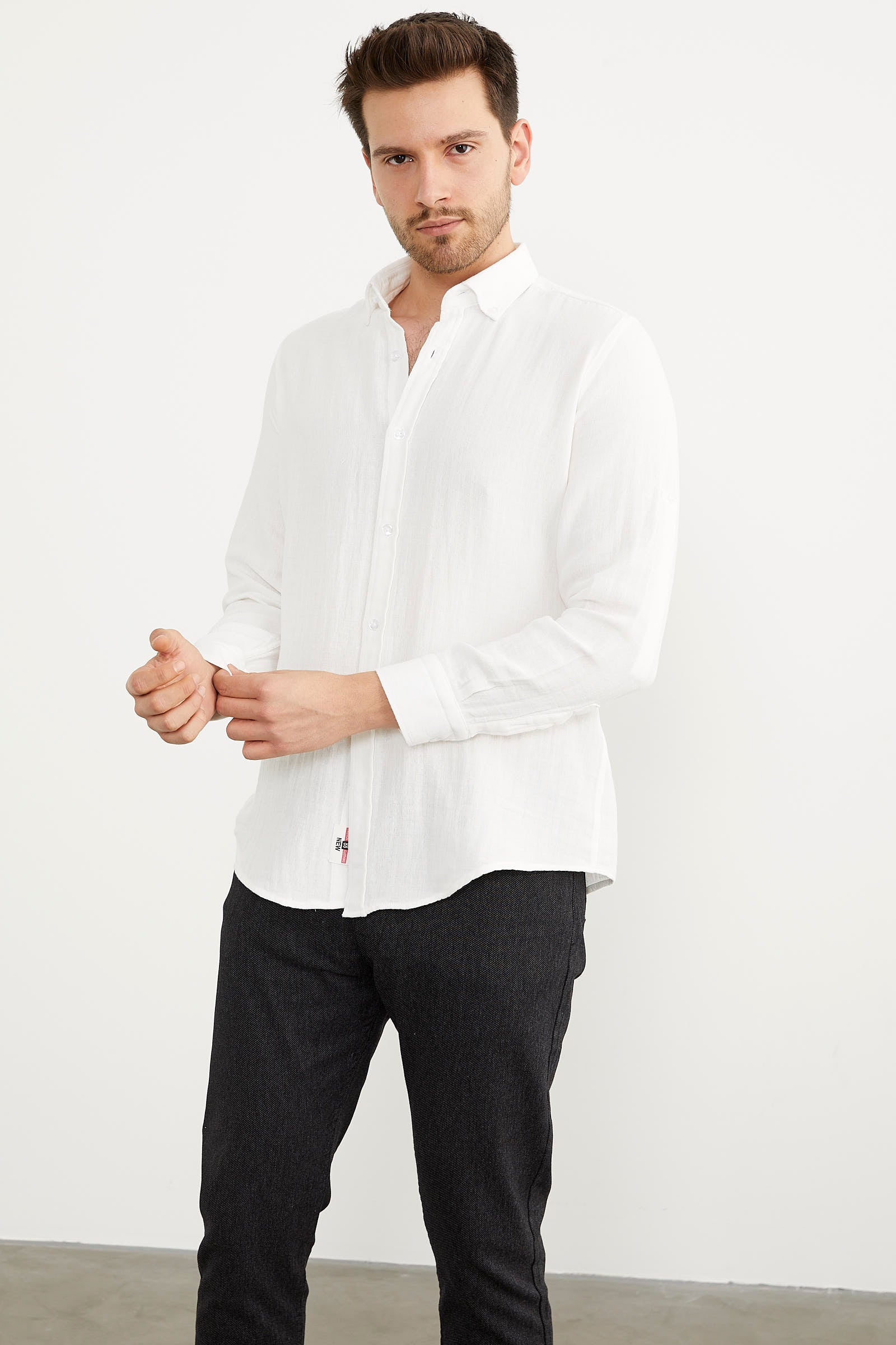 Yumuşak Dokulu Uzun Kol Gömlek - Beyaz (5) Sementa