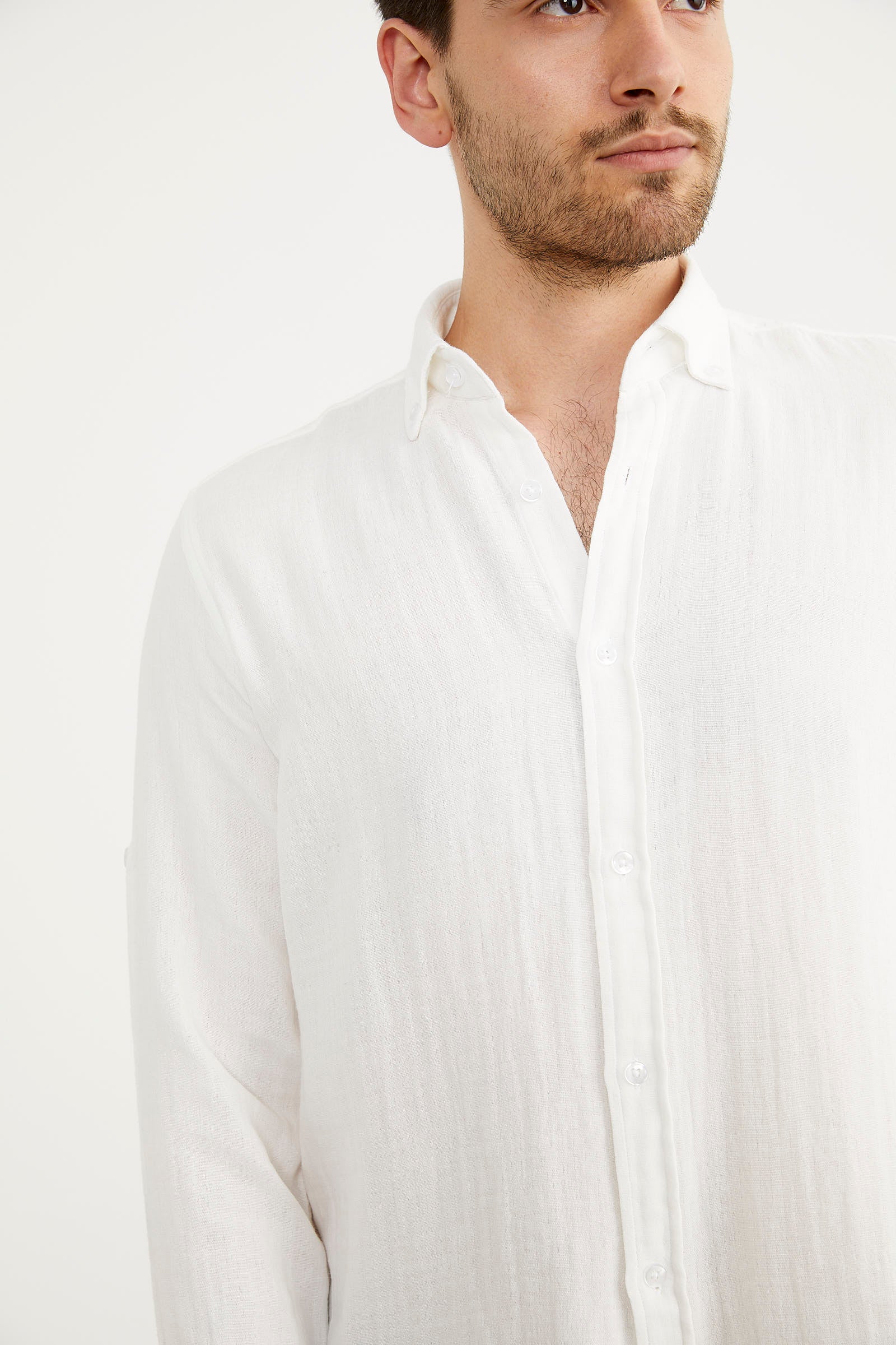 Yumuşak Dokulu Uzun Kol Gömlek - Beyaz (6) Sementa